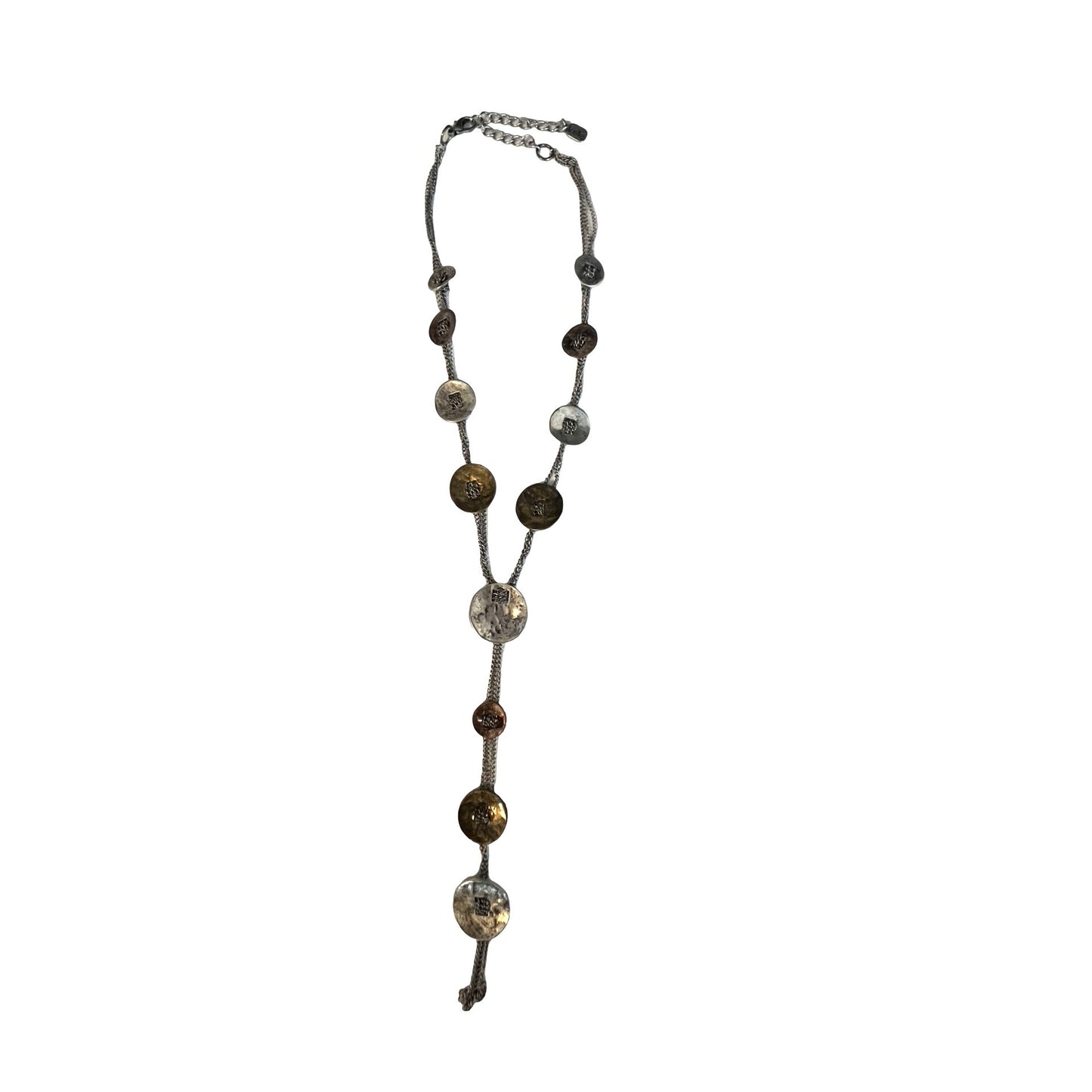 Vintage Mixed Metal Disc Necklace Adjustable 16” Boho Minimalist Layering Chain Jewelry