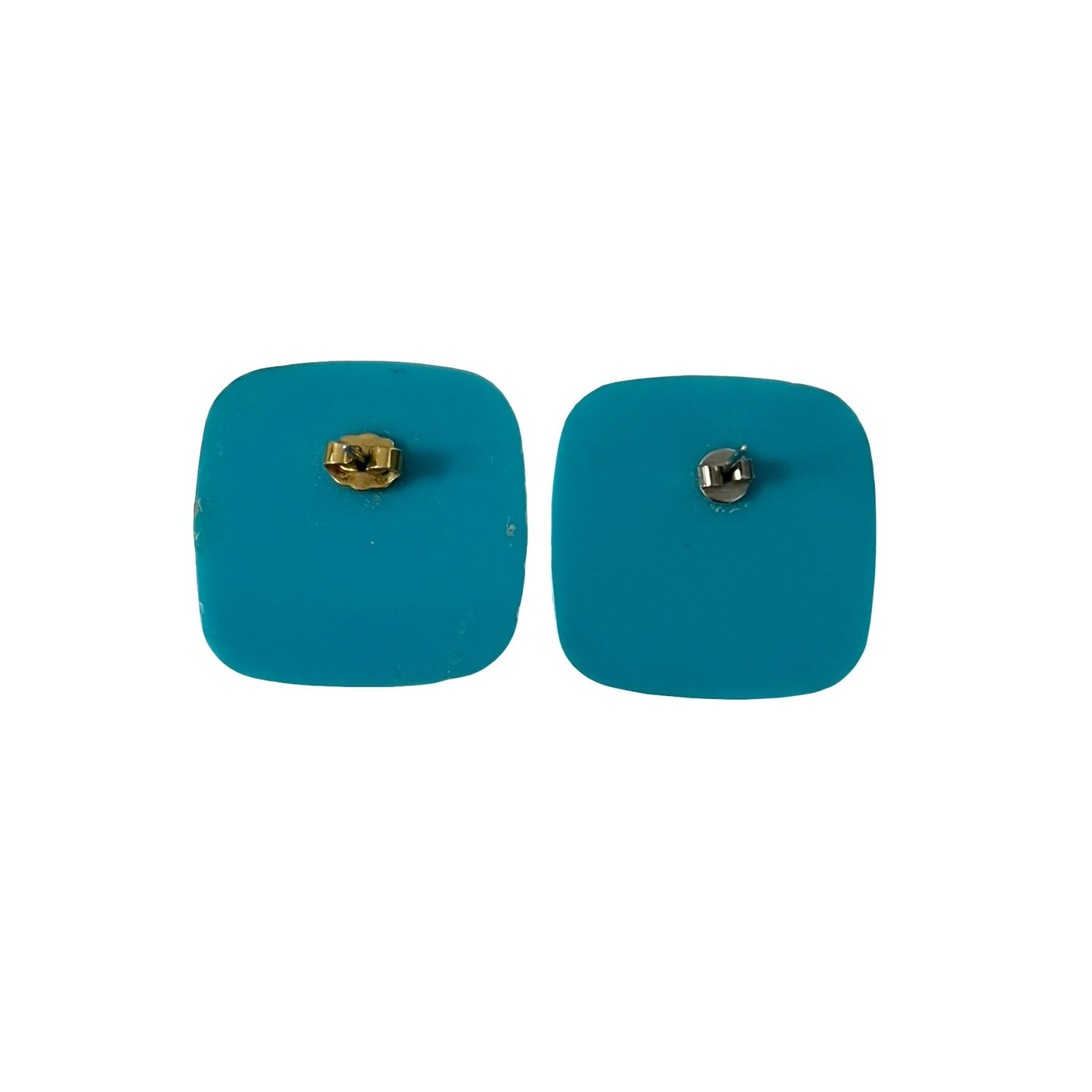 Vintage Floral Pierced Earrings Teal Green Red Tropical Leaf Square Statement Retro