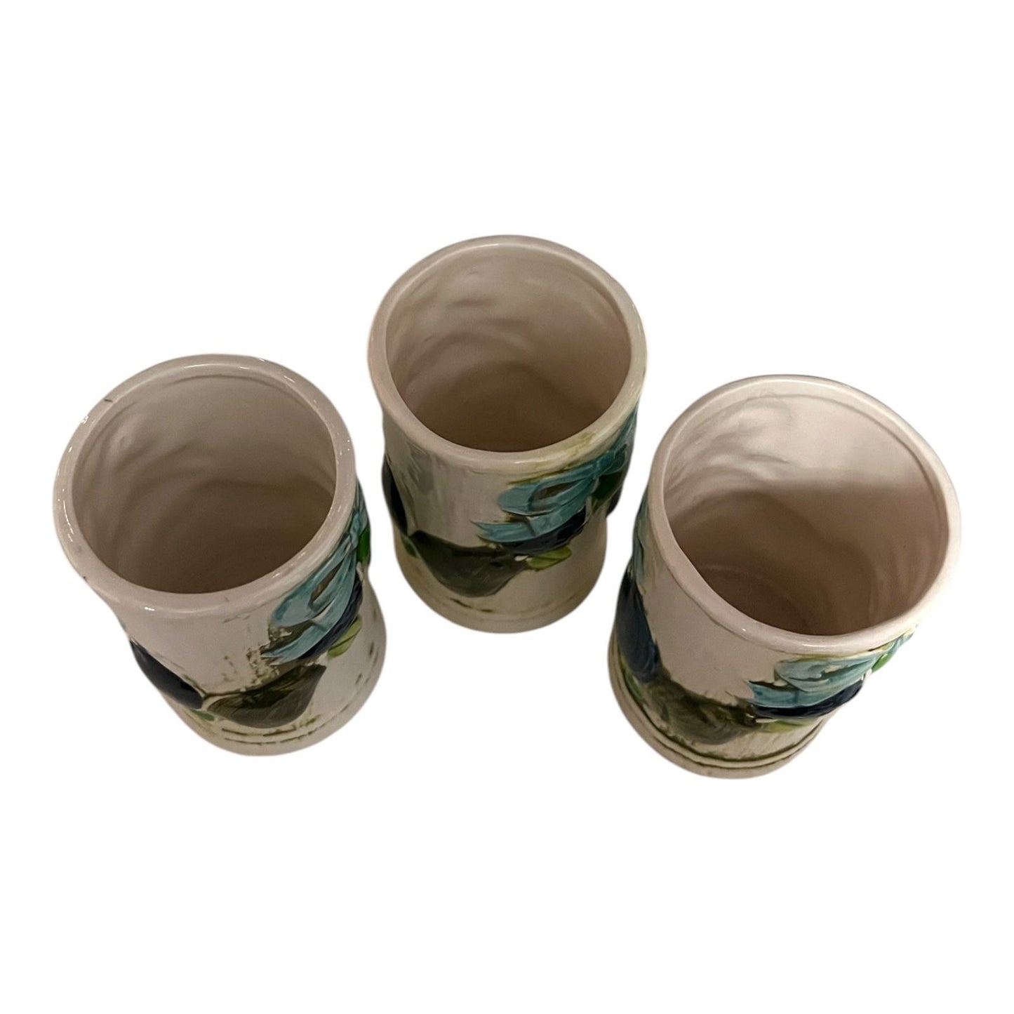 Set of 3 Vintage Napco Ceramic Tumblers C-8265 – Blue Bow & Fruit Design – Japan