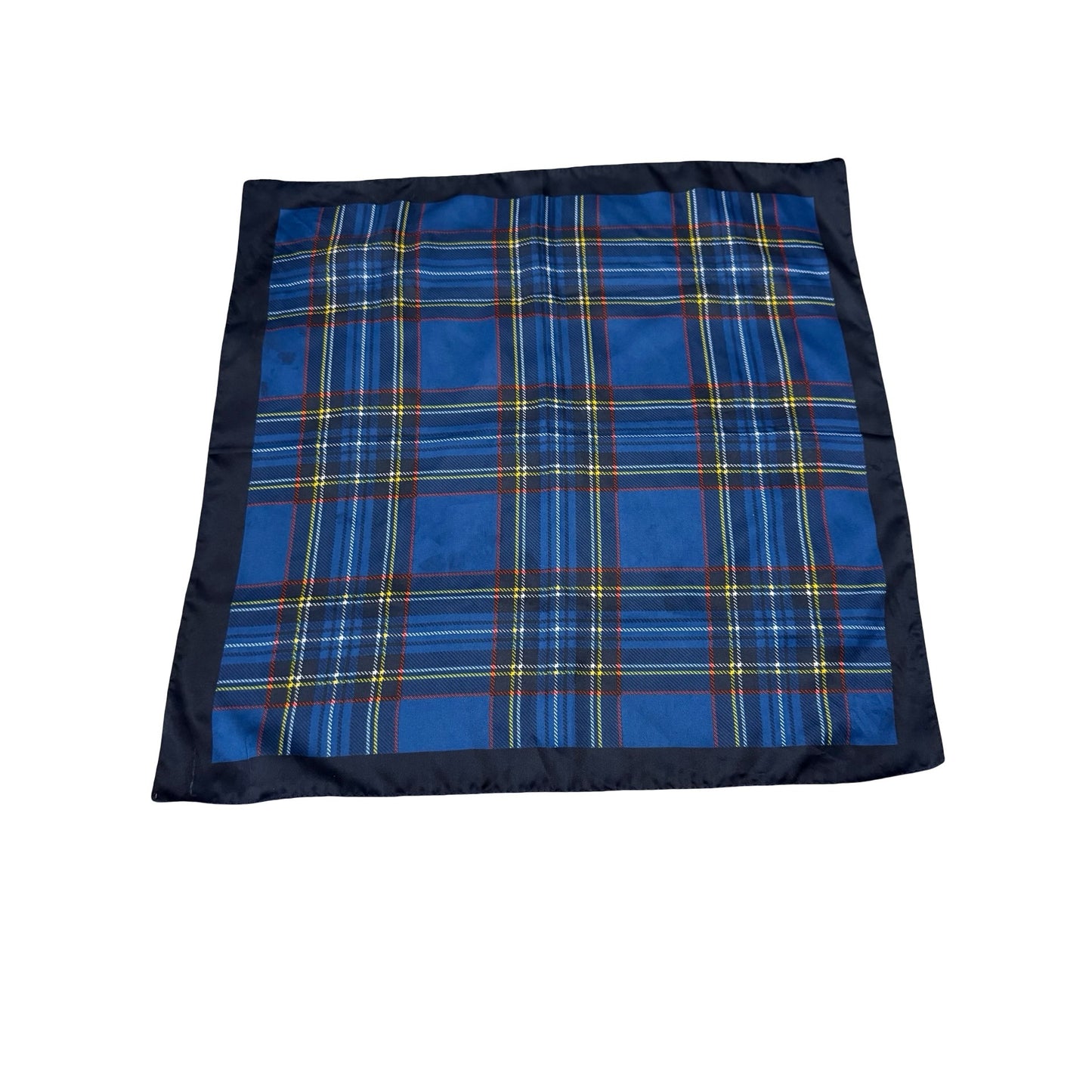 Vintage Blue Plaid Tartan Scarf Handkerchief Pocket Square 20 Inch