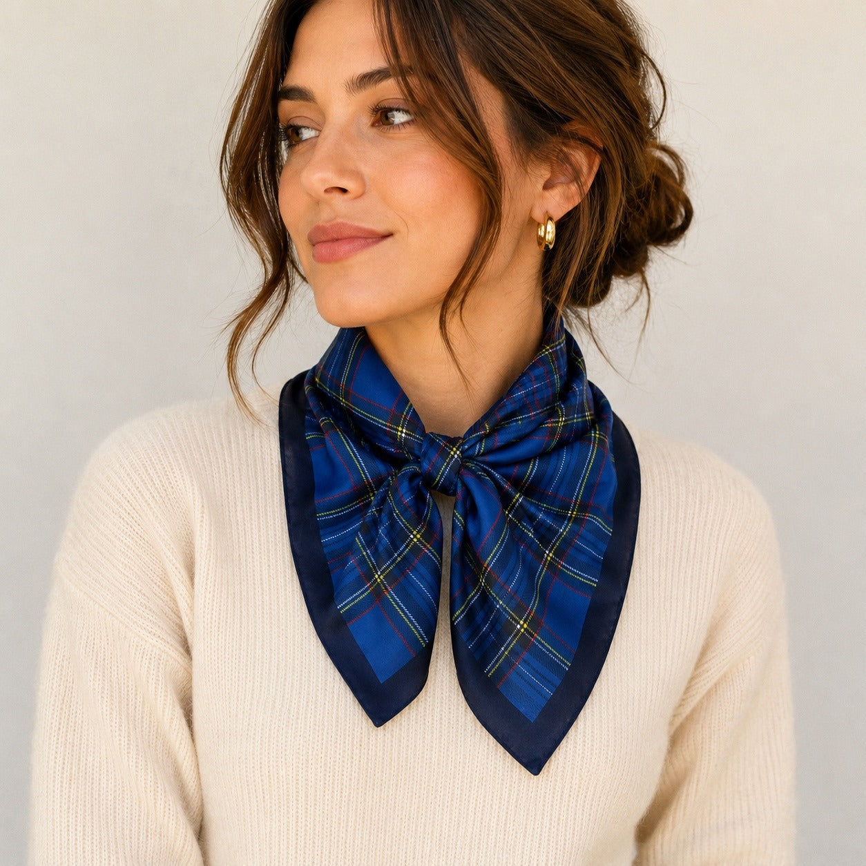 Vintage Blue Plaid Tartan Scarf Handkerchief Pocket Square 20 Inch