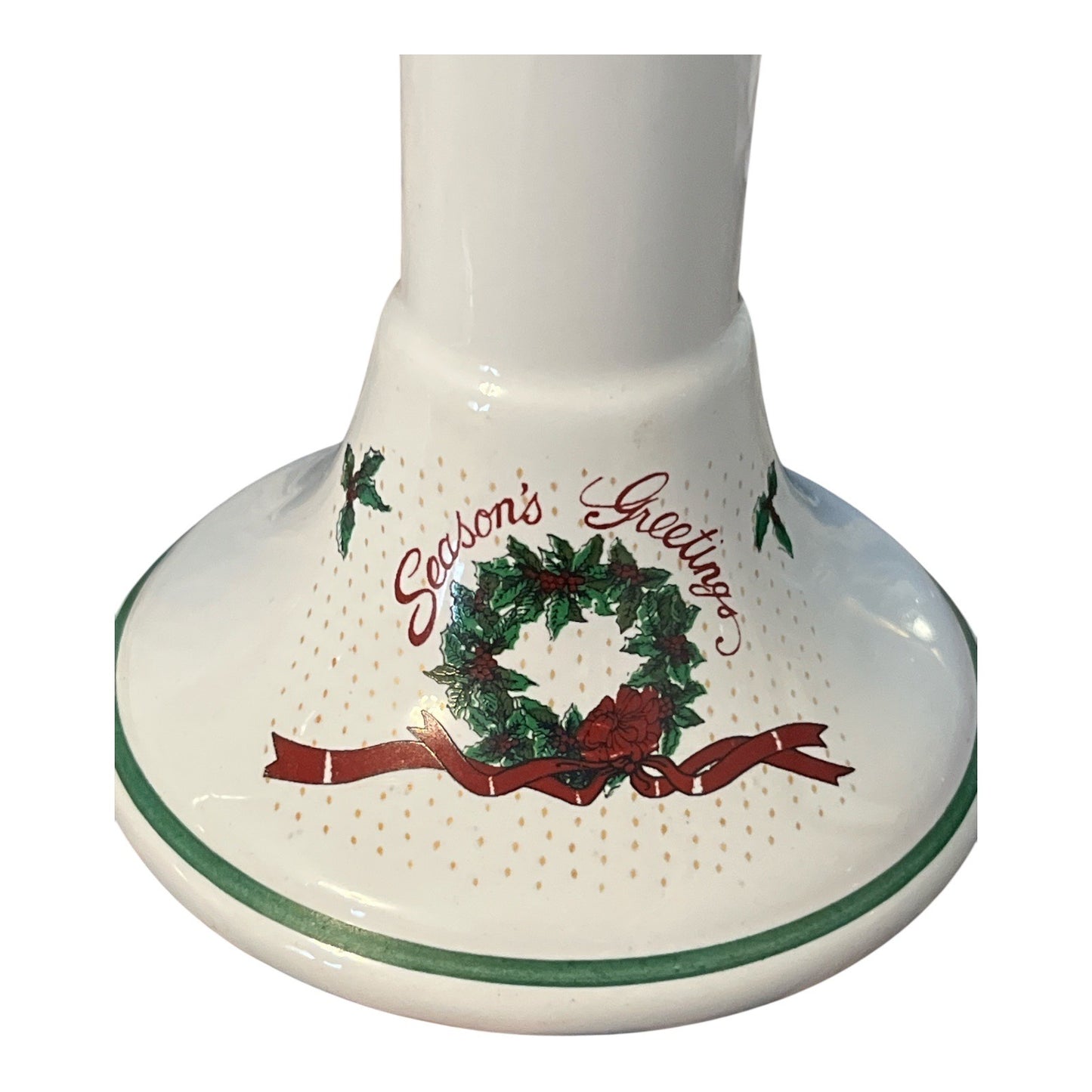 Vintage Season's Greetings Christmas Ceramic Candlestick Holders Pair Taiwan 6"