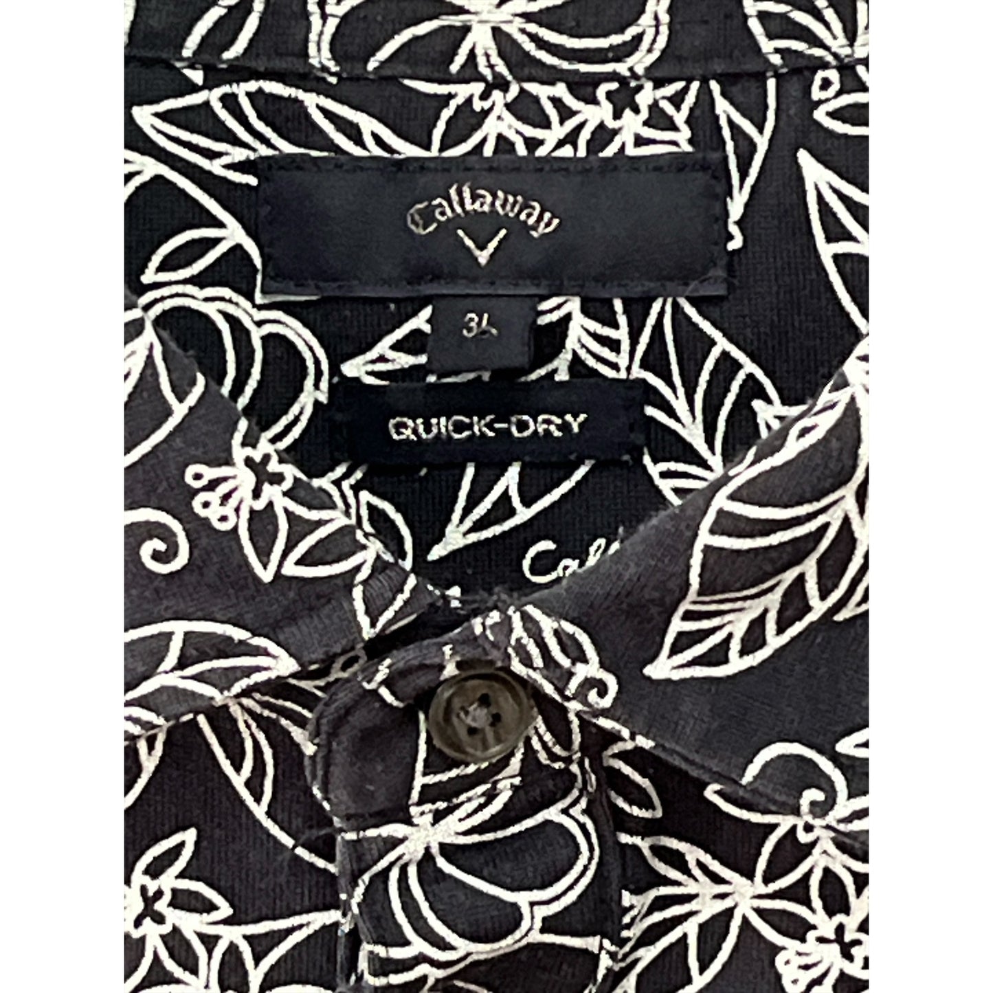 Callaway Men’s 3L Black Quick-Dry Golf Shirt Floral Print Cotton Blend
