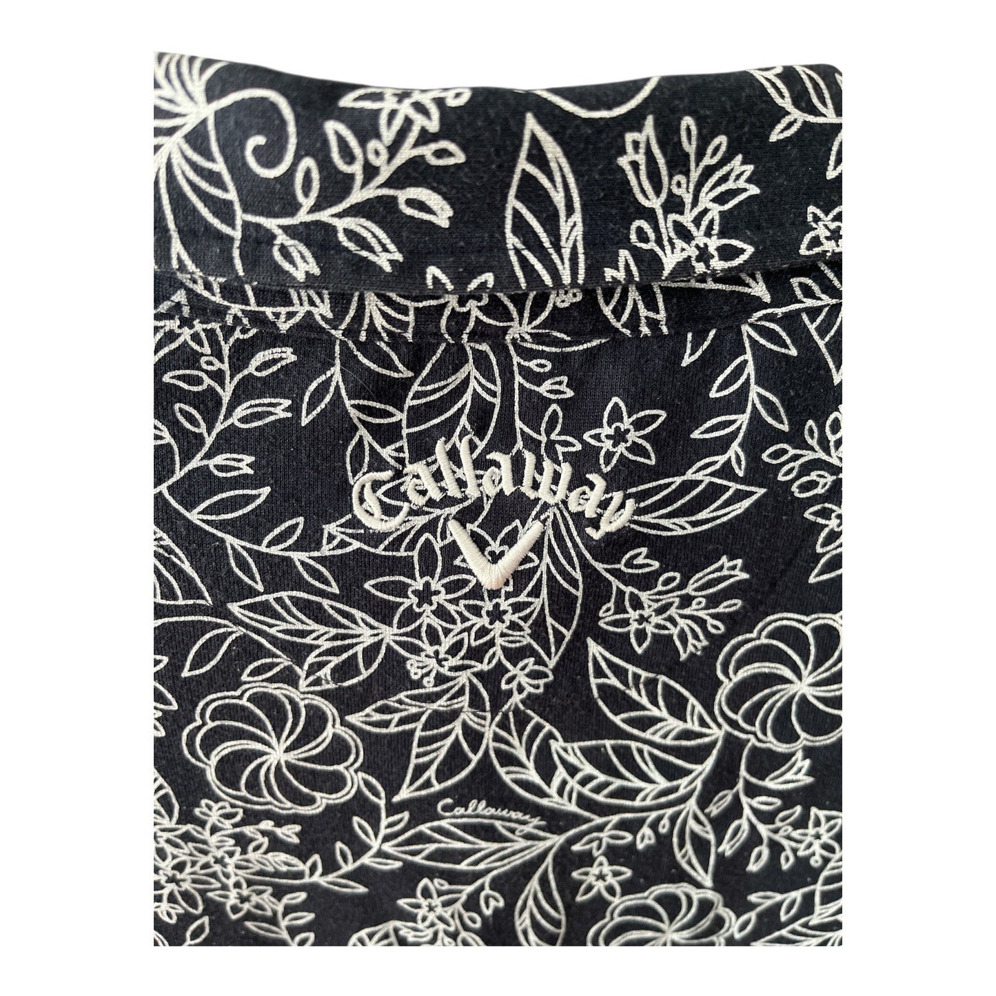 Callaway Men’s 3L Black Quick-Dry Golf Shirt Floral Print Cotton Blend