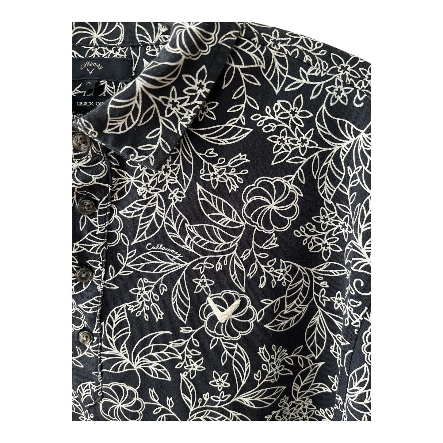 Callaway Men’s 3L Black Quick-Dry Golf Shirt Floral Print Cotton Blend