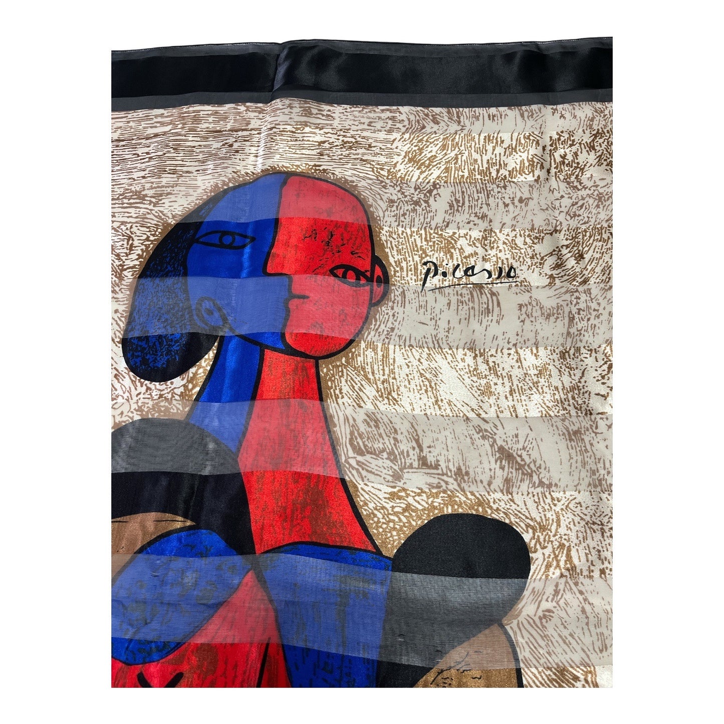 Vintage Picasso-Inspired Silk Scarf – Abstract Woman Print Art Wrap 1980s–1990s