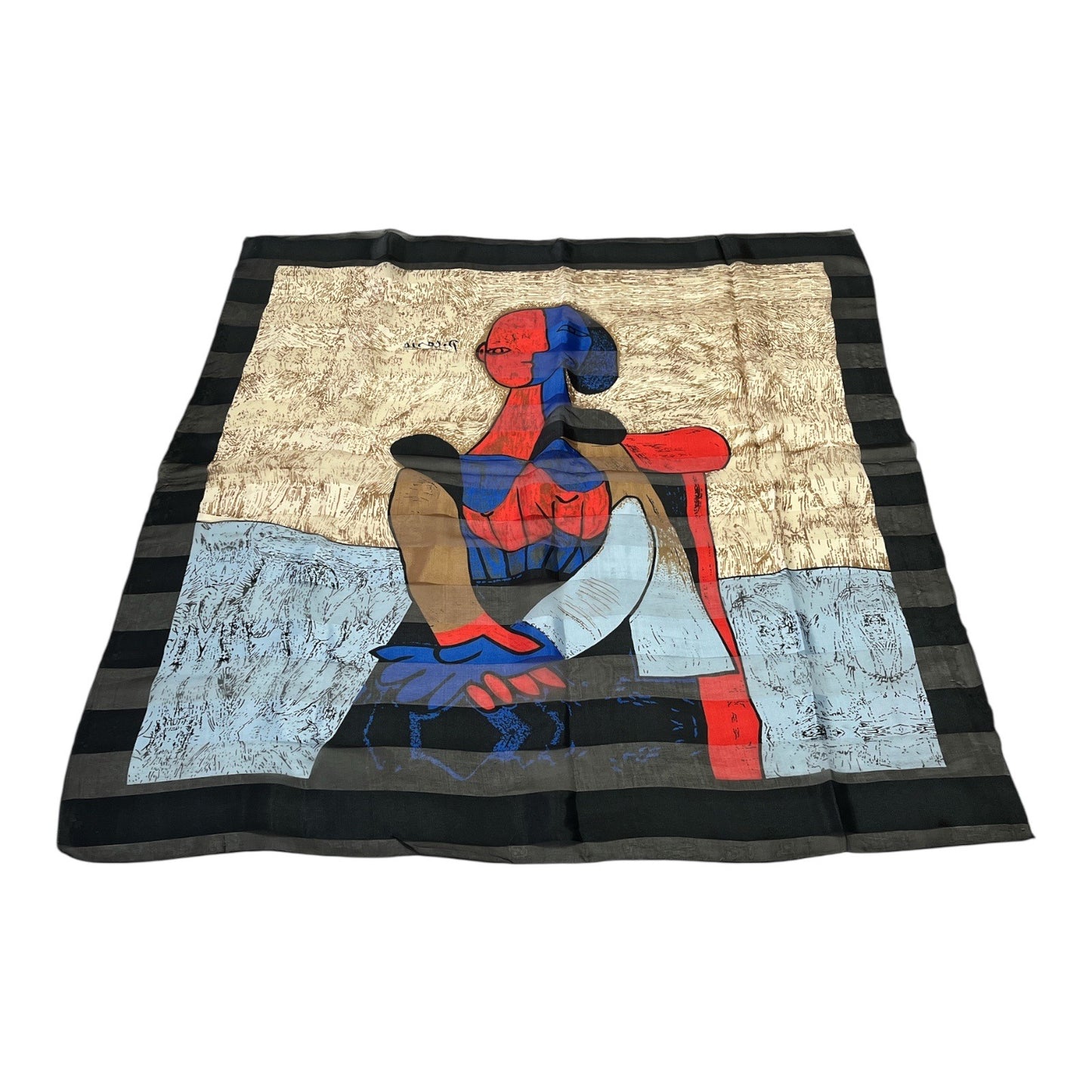 Vintage Picasso-Inspired Silk Scarf – Abstract Woman Print Art Wrap 1980s–1990s