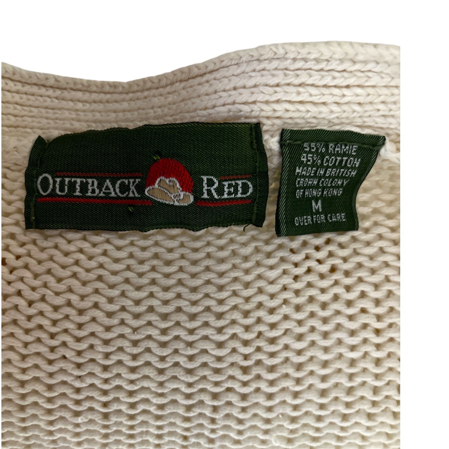 Outback Red Women’s Cream Knit Cardigan Sweater – Made in Hong Kong – Size M