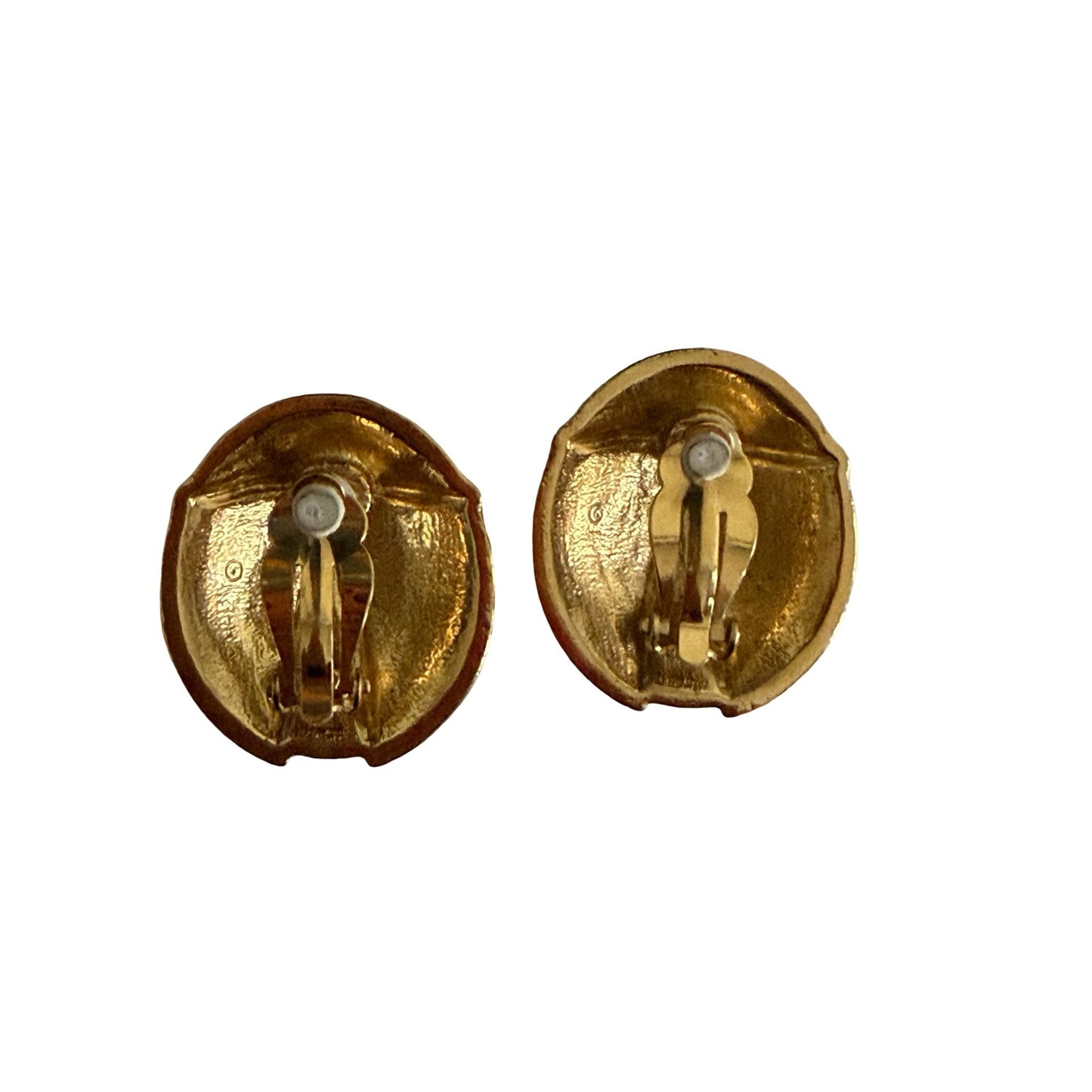 Vintage Ladybug Clip-On Earrings White Enamel Black Gold Tone Pair