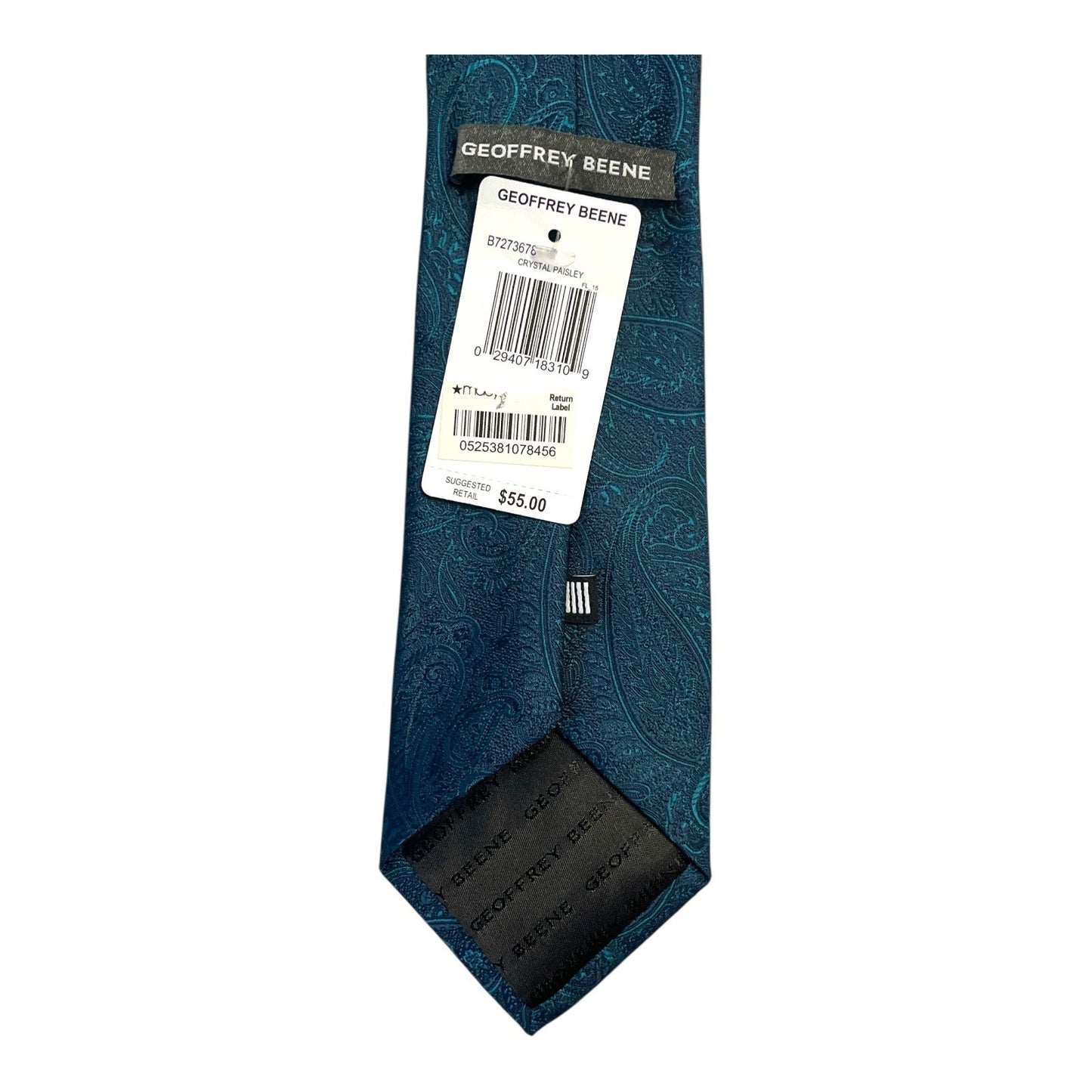 Geoffrey Beene Men’s Tie – Crystal Paisley – Teal Blue – 58” Long – New with Tags