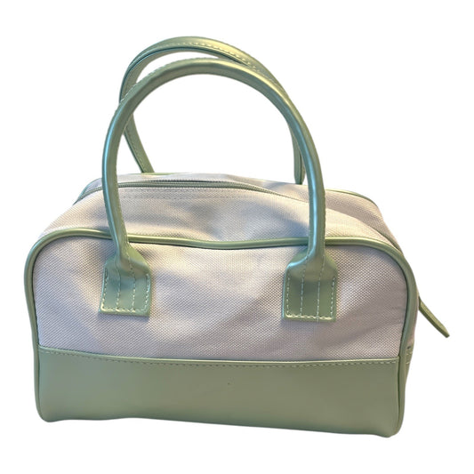 Estée Lauder Mint Green & White Canvas Cosmetic Bag – 5 x 9 x 4 in – 4” Handle Drop