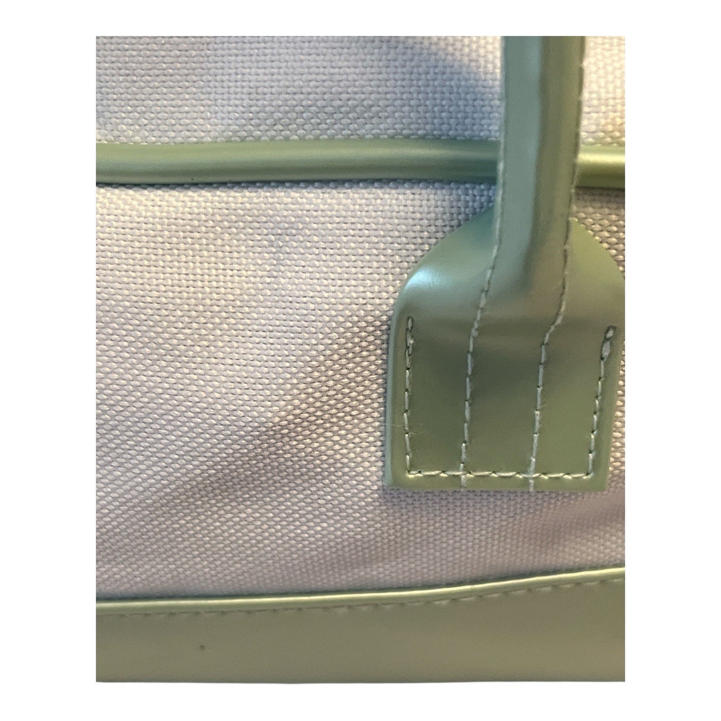 Estée Lauder Mint Green & White Canvas Cosmetic Bag – 5 x 9 x 4 in – 4” Handle Drop