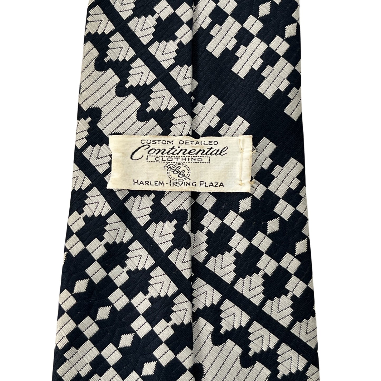 Vintage Continental Clothing Geometric Neck Tie Black Gray Harlem Irving Plaza