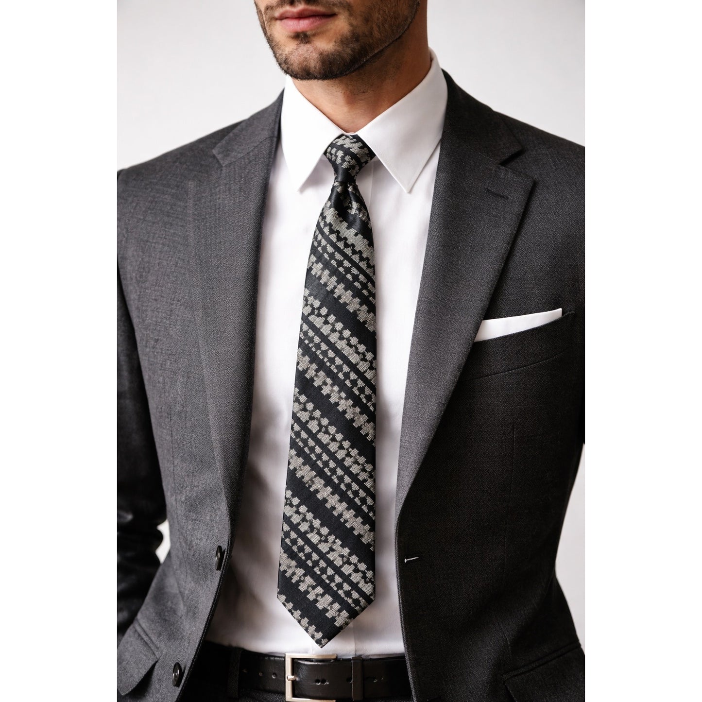 Vintage Continental Clothing Geometric Neck Tie Black Gray Harlem Irving Plaza