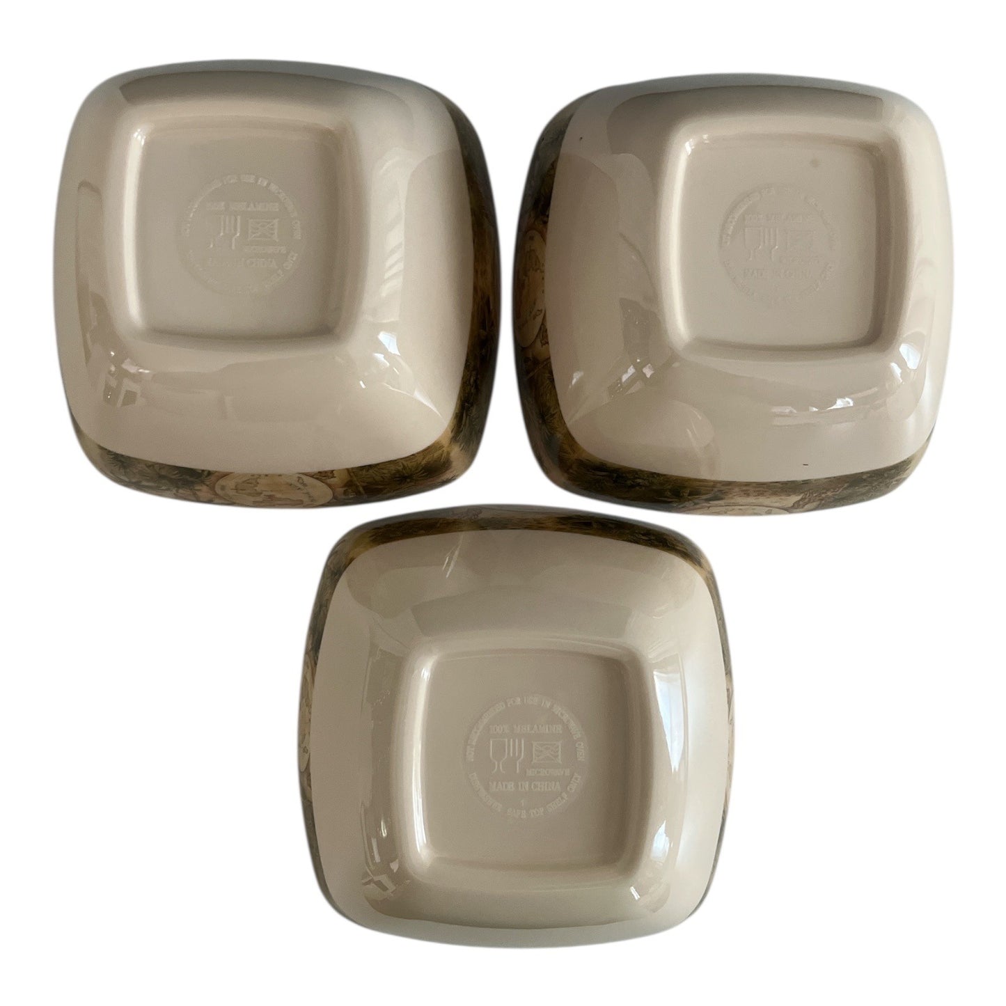 Set of 3 Melamine Safari Map Bowls – Vintage Jungle Design, 5.5” Square, Made in China