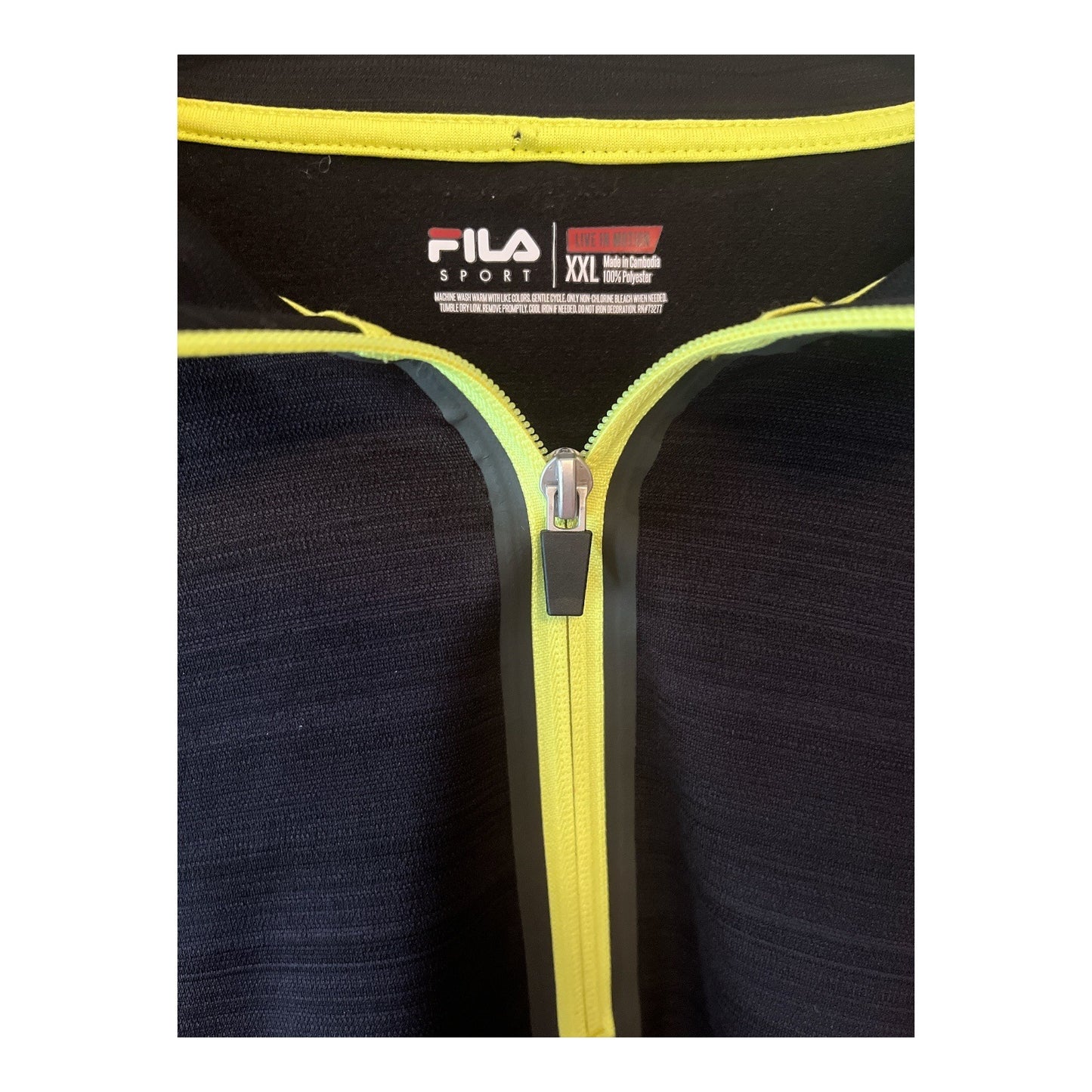 FILA Sport Men’s XXL Quarter Zip Pullover Black Neon Trim Long Sleeve Shirt