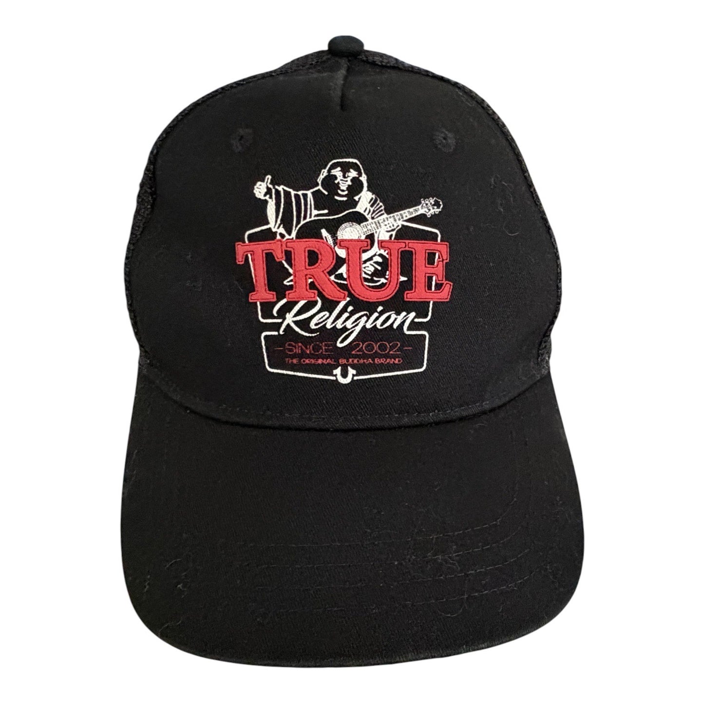 True Religion Brand Jeans Buddha Guitar Black Trucker Hat Snapback Cap