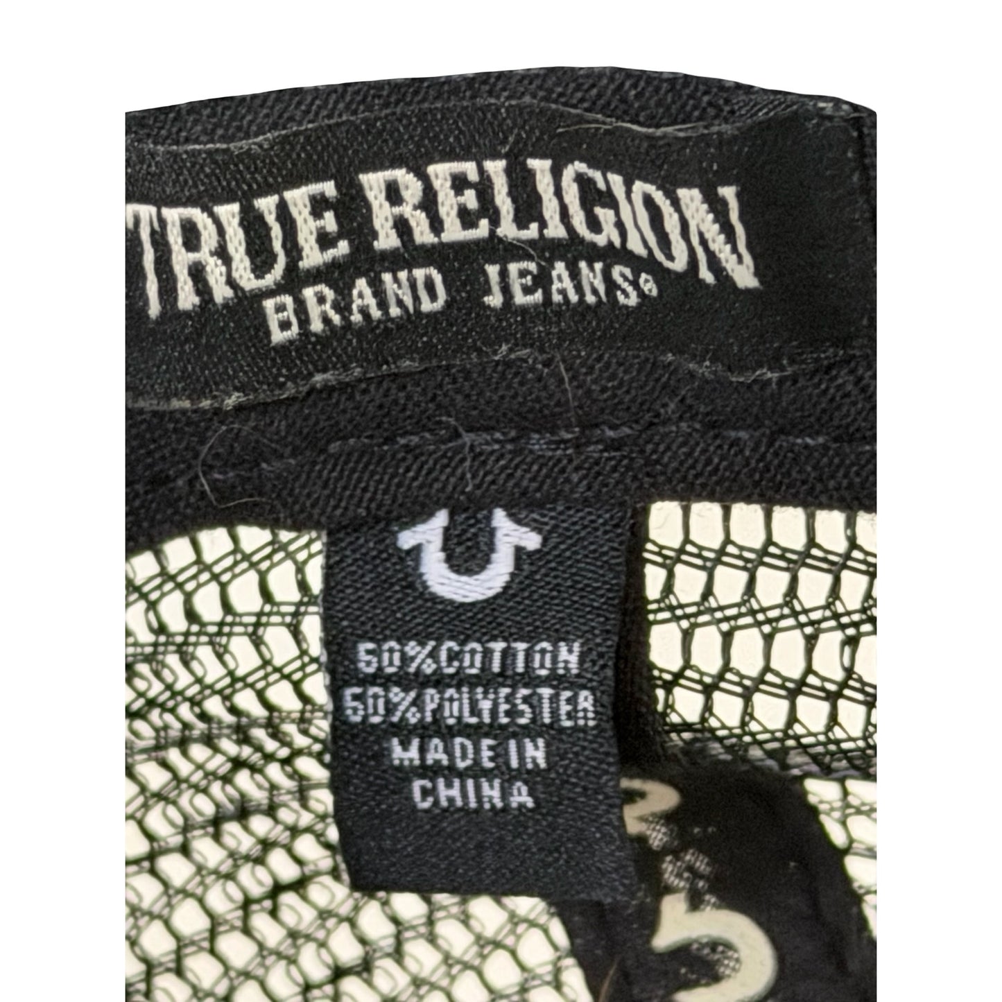 True Religion Brand Jeans Buddha Guitar Black Trucker Hat Snapback Cap