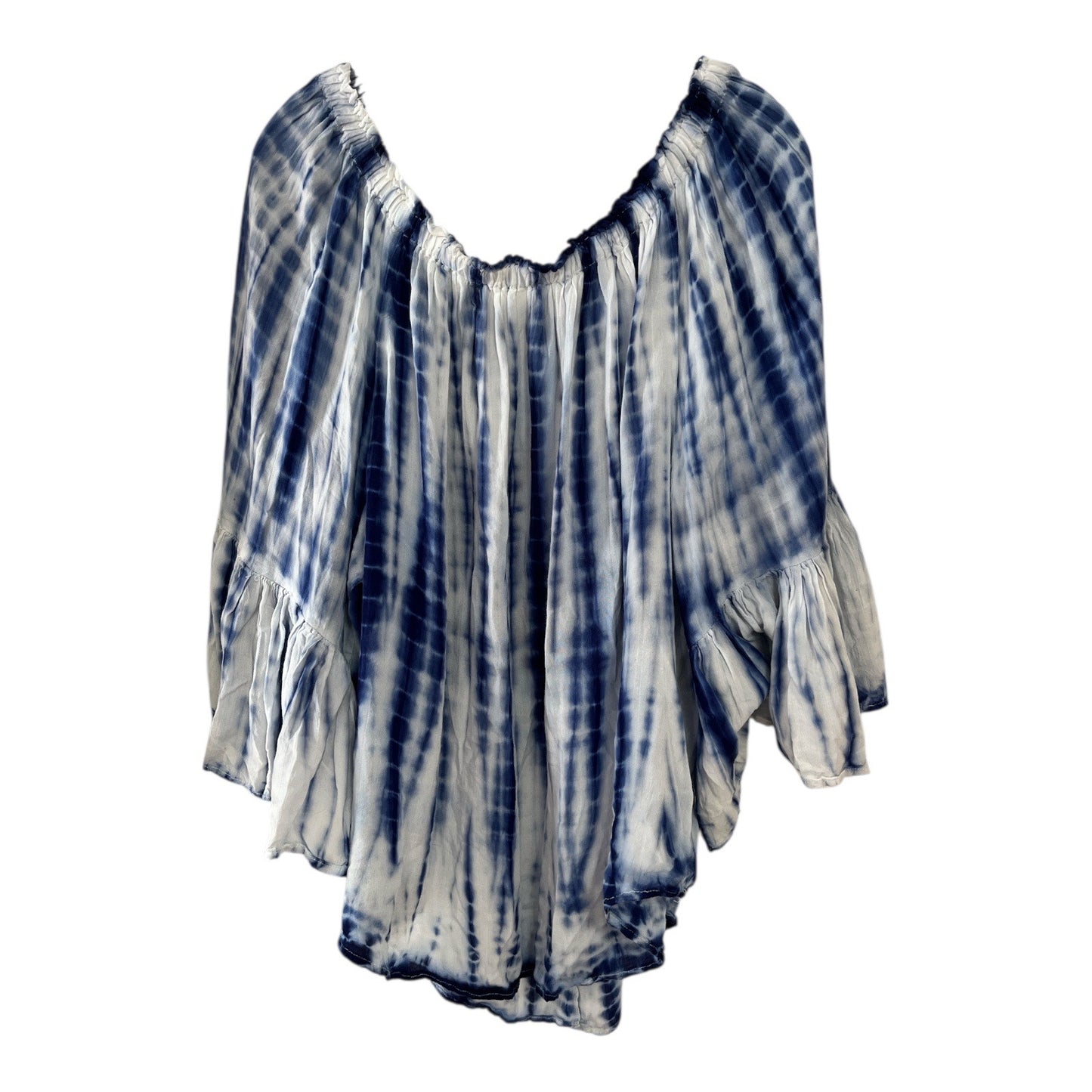 Cassee’s Women’s Blue White Tie-Dye Peasant Blouse Size 2X – Rayon Boho Off-Shoulder Top