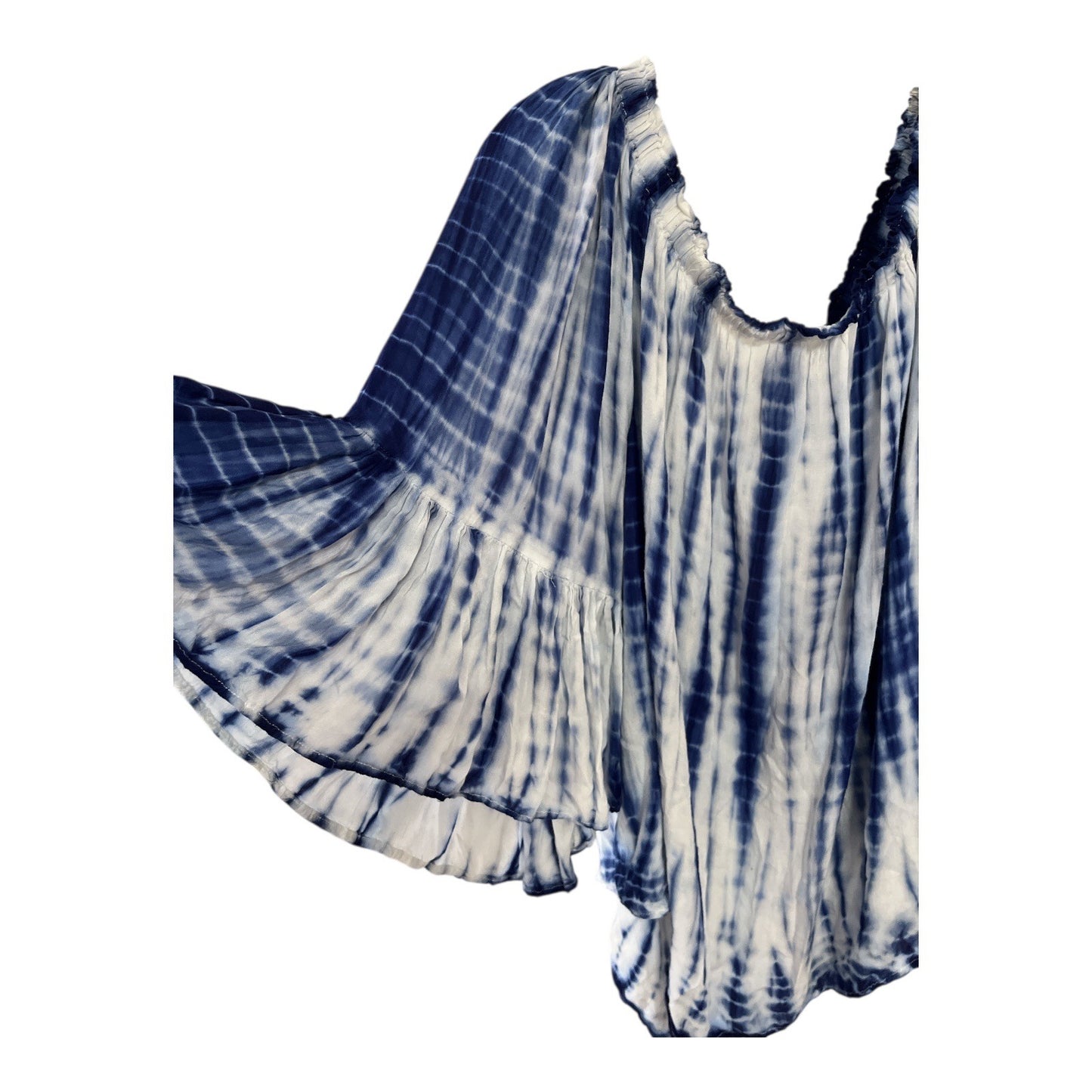Cassee’s Women’s Blue White Tie-Dye Peasant Blouse Size 2X – Rayon Boho Off-Shoulder Top