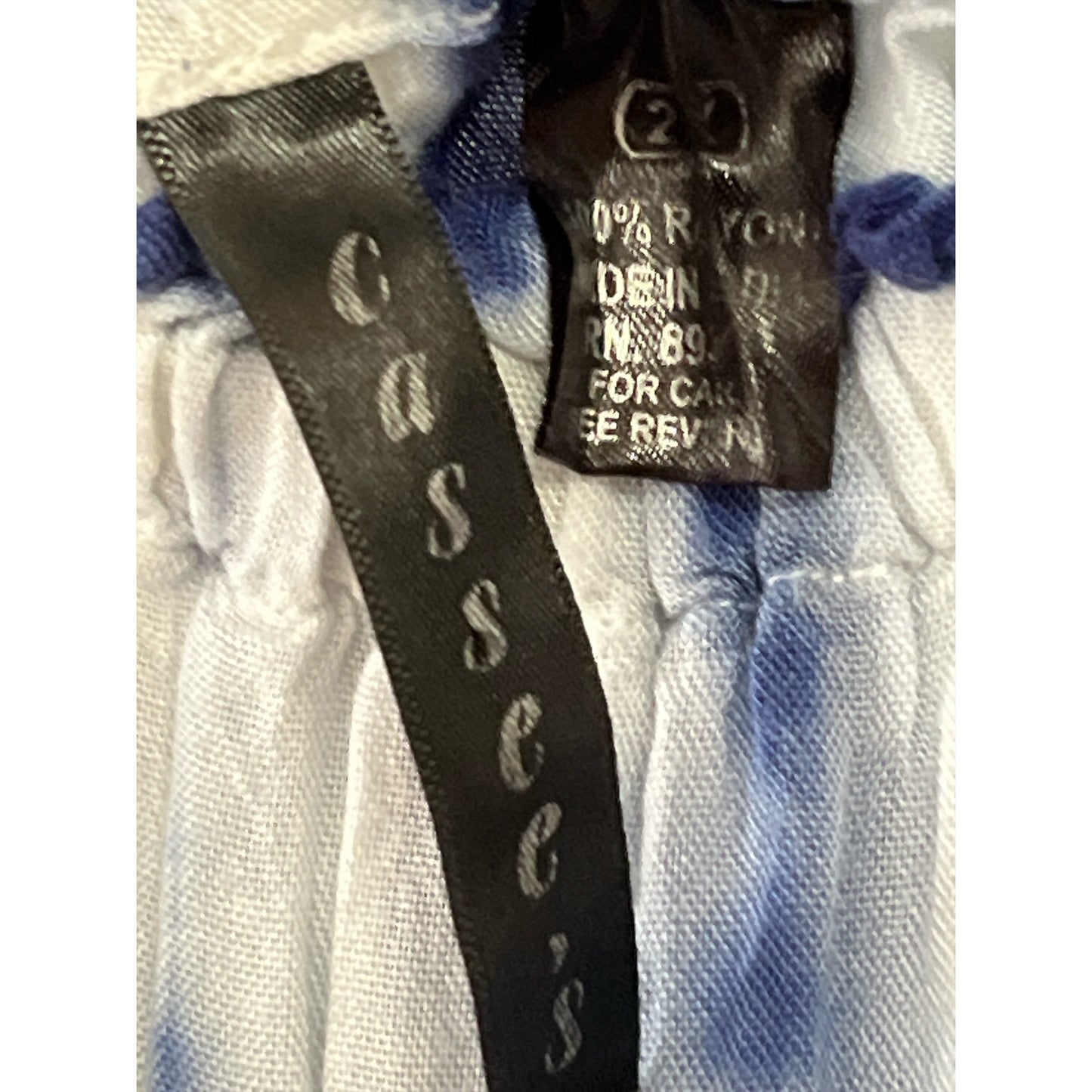 Cassee’s Women’s Blue White Tie-Dye Peasant Blouse Size 2X – Rayon Boho Off-Shoulder Top