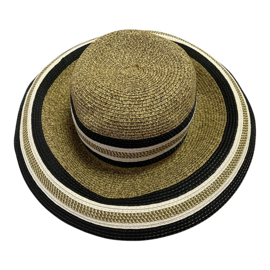 Women’s Gold Metallic Wide Brim Straw Sun Hat - Black/White
