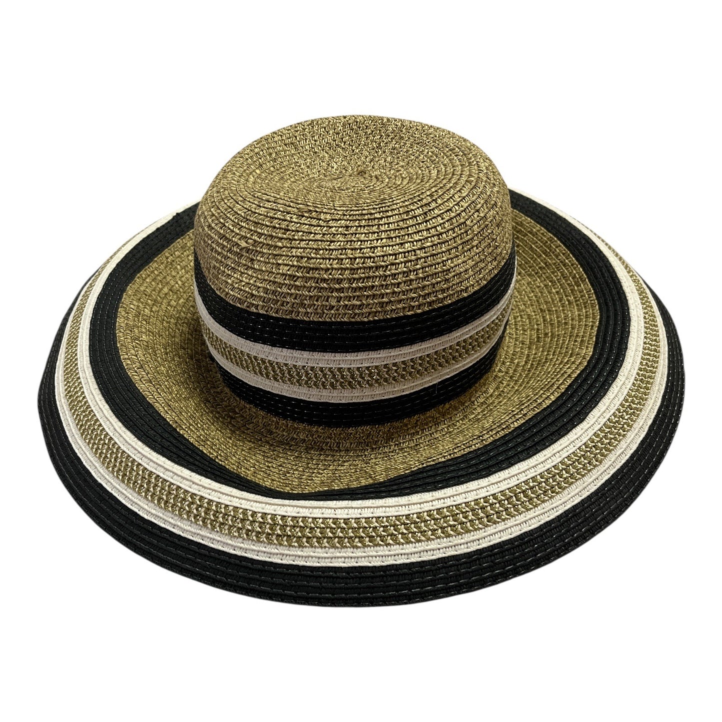 Women’s Gold Metallic Wide Brim Straw Sun Hat - Black/White