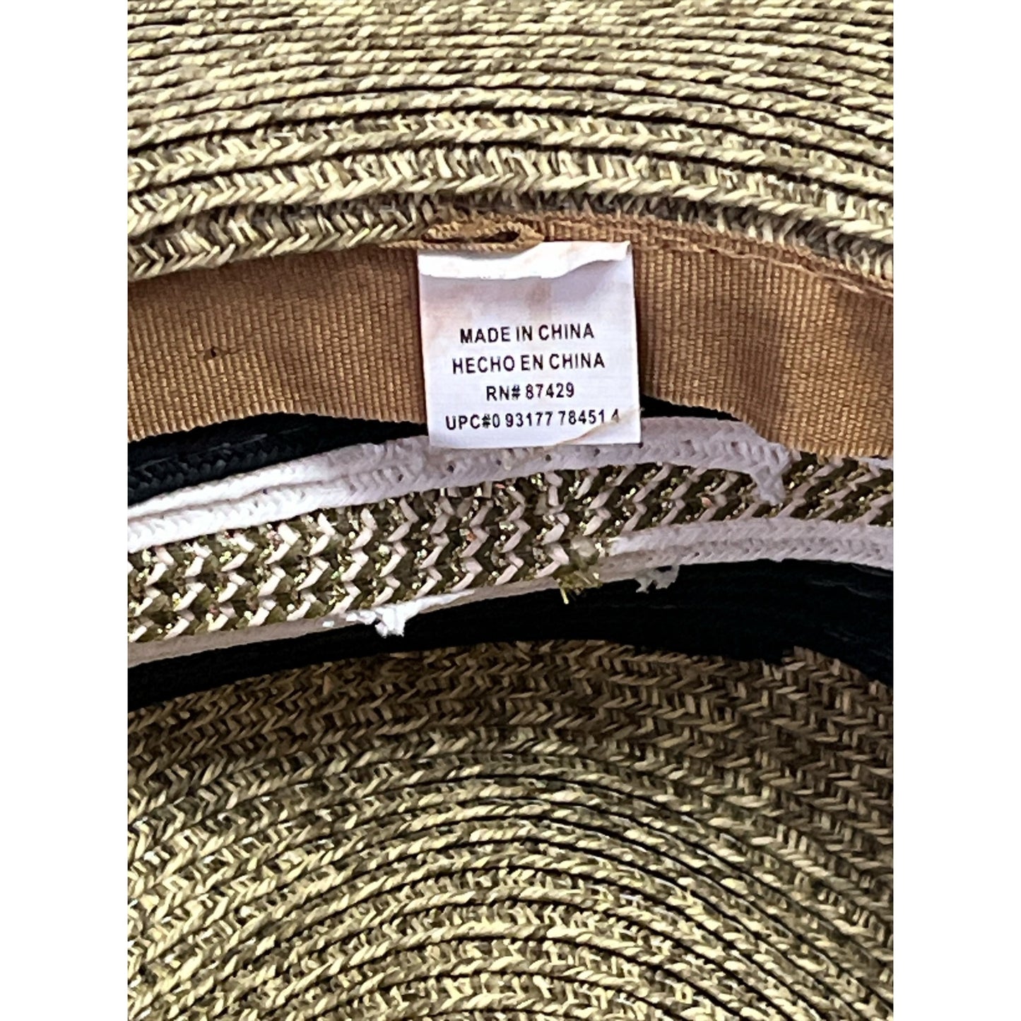 Women’s Gold Metallic Wide Brim Straw Sun Hat - Black/White