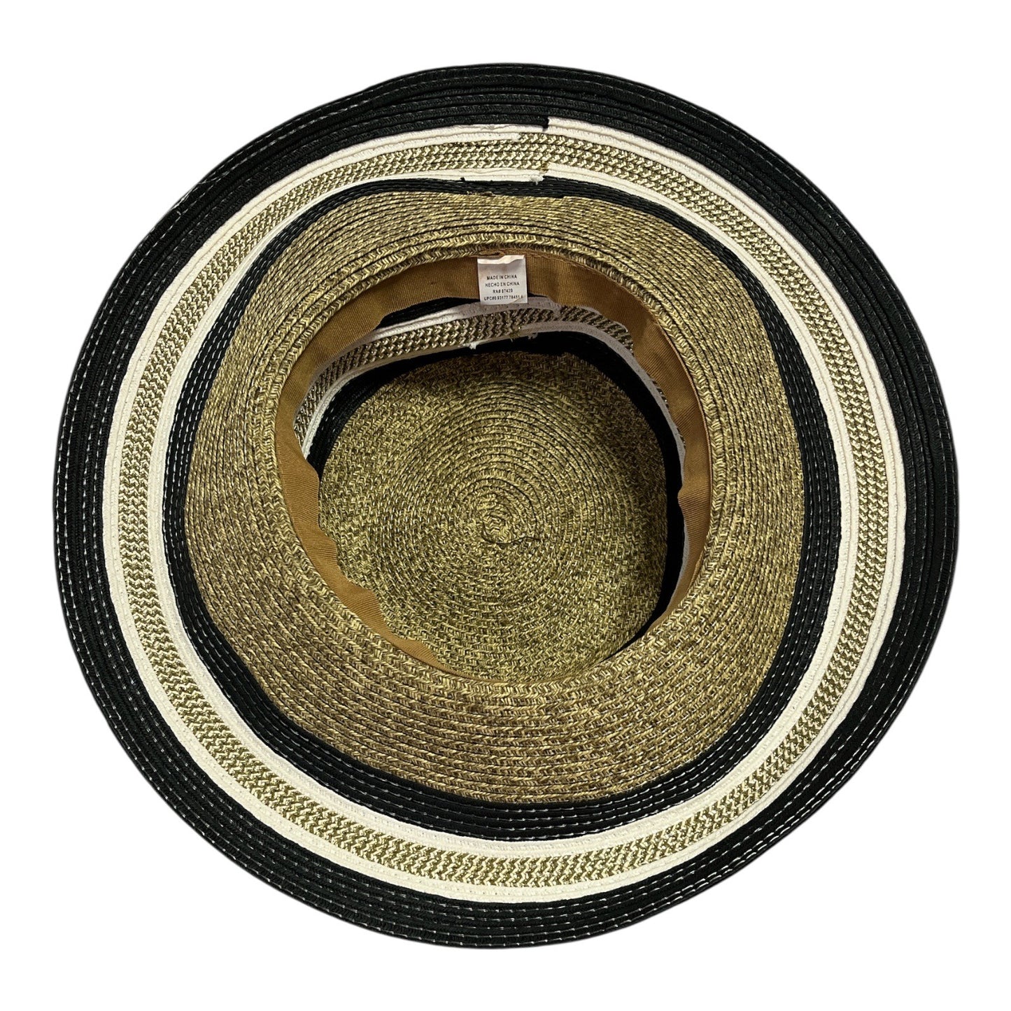 Women’s Gold Metallic Wide Brim Straw Sun Hat - Black/White