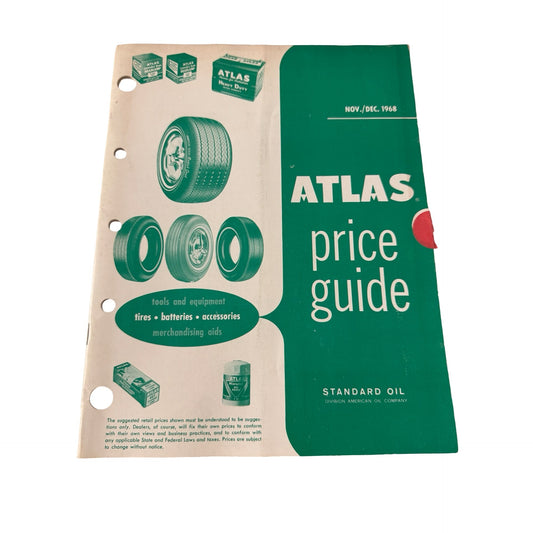 Vintage 1968 Atlas Price Guide Standard Oil Tire Battery Accessories Dealer Catalog