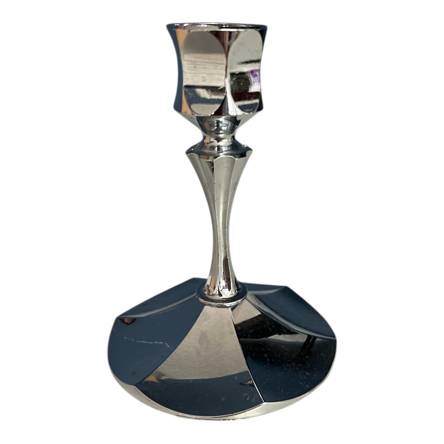 Vintage Irvinware Candlestick Holder – Mid Century Modern Silver Tone – Made in USA – 4.5 x 3.5 in
