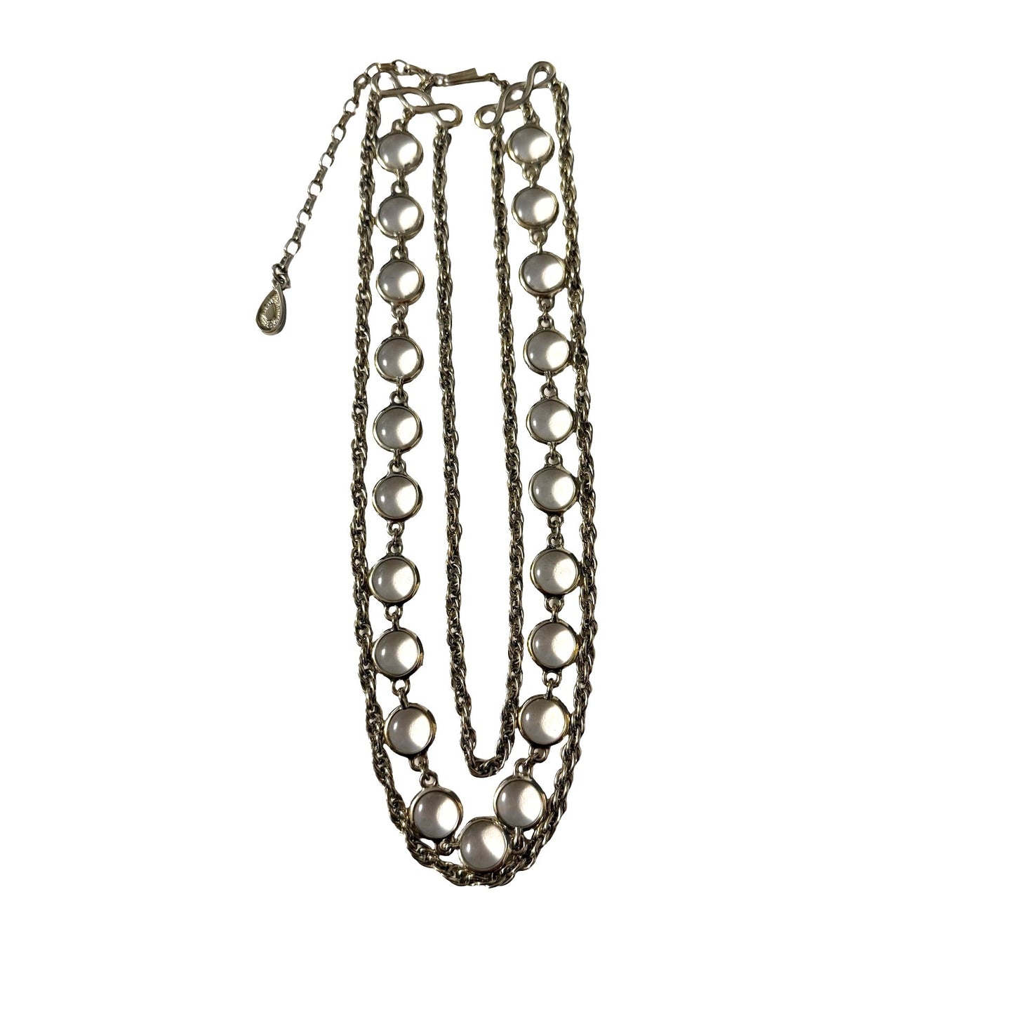 Vintage Infinity Link Faux Moonstone Adjustable Necklace Silver Tone 13 Inch