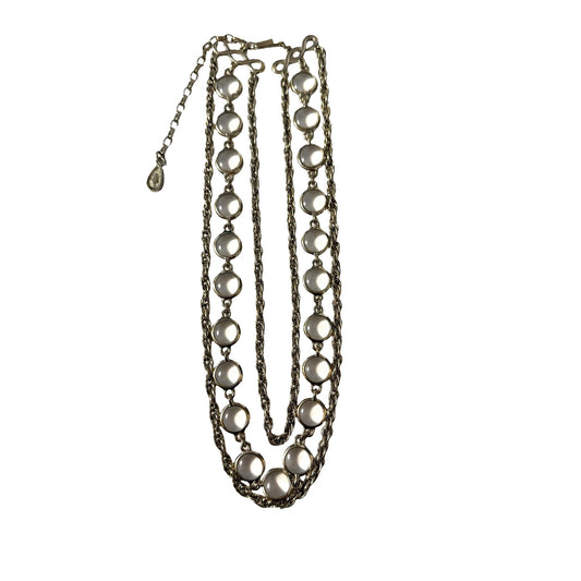 Vintage Infinity Link Faux Moonstone Adjustable Necklace Silver Tone 13 Inch