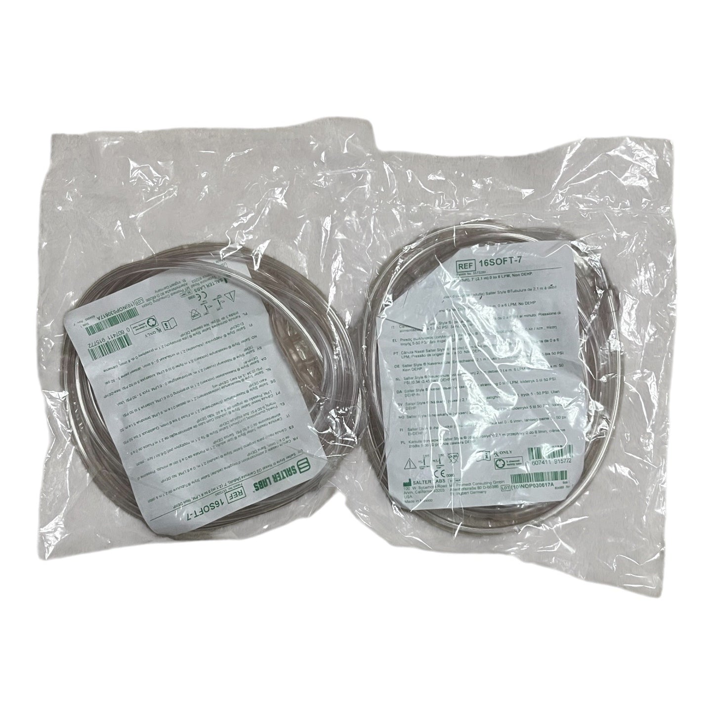 Set of 2 Salter Labs 16SOFT-7 Oxygen Cannulas 7 ft Soft Tubing – Replacement Accessory