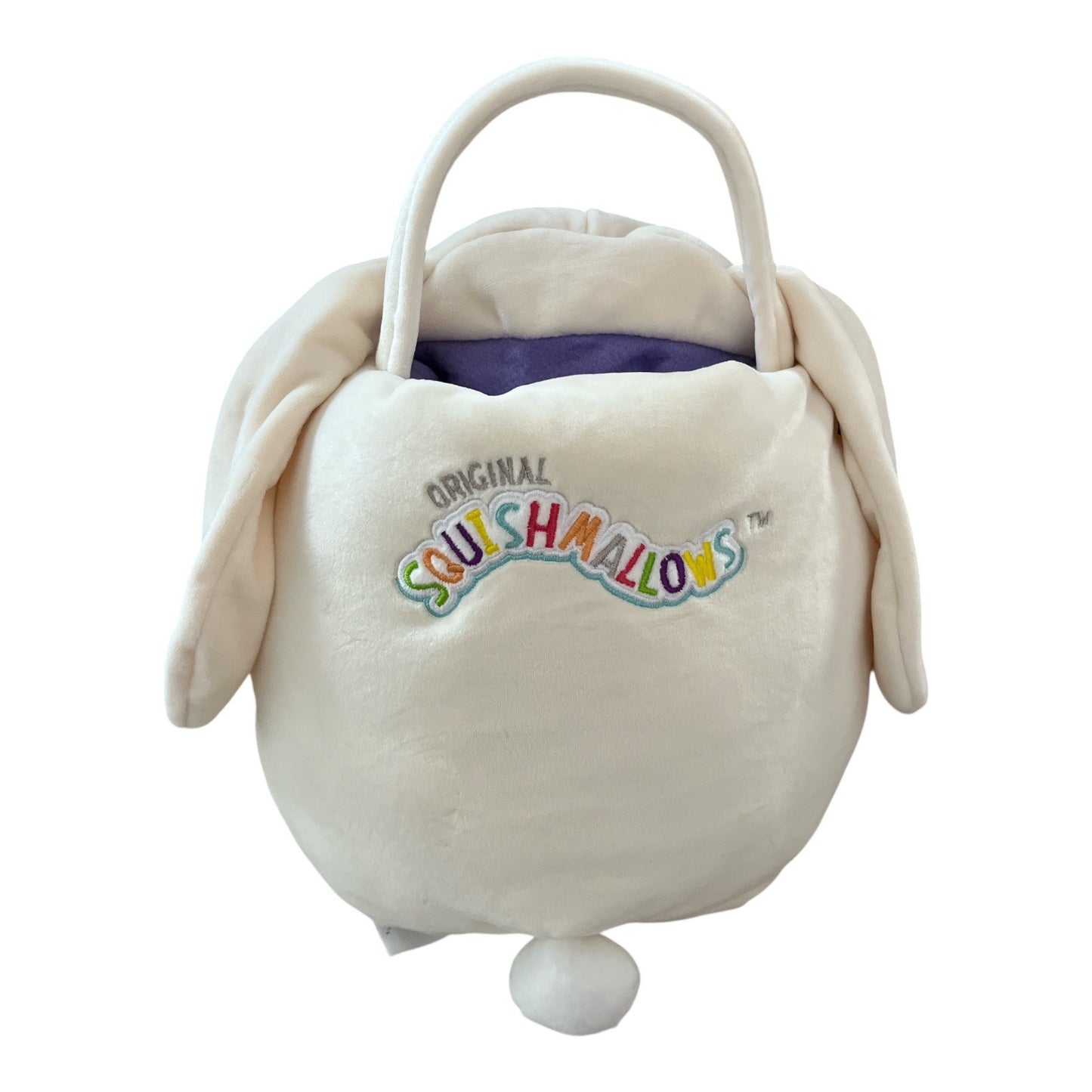 Squishmallows Valentina Bunny Easter Basket – Cream with Purple Interior – Plush Handle