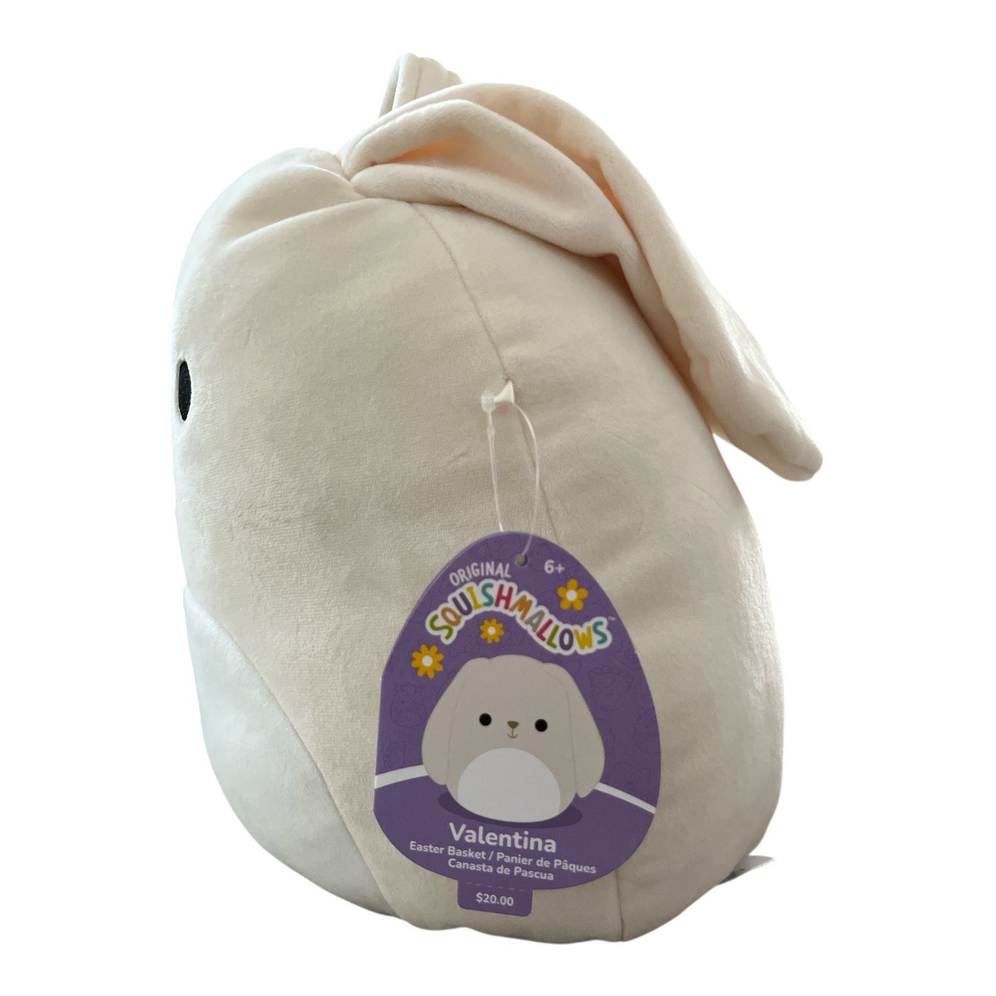 Squishmallows Valentina Bunny Easter Basket – Cream with Purple Interior – Plush Handle