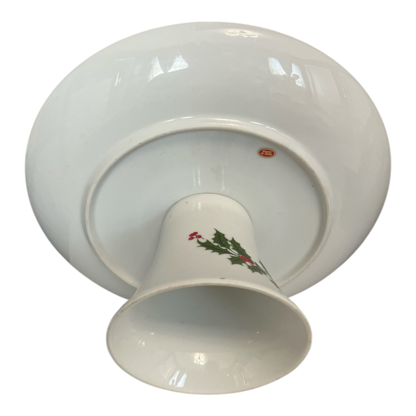 Vintage Made in Japan Holly Pedestal Cake Stand Christmas Dessert Serving Plate 10 Inch