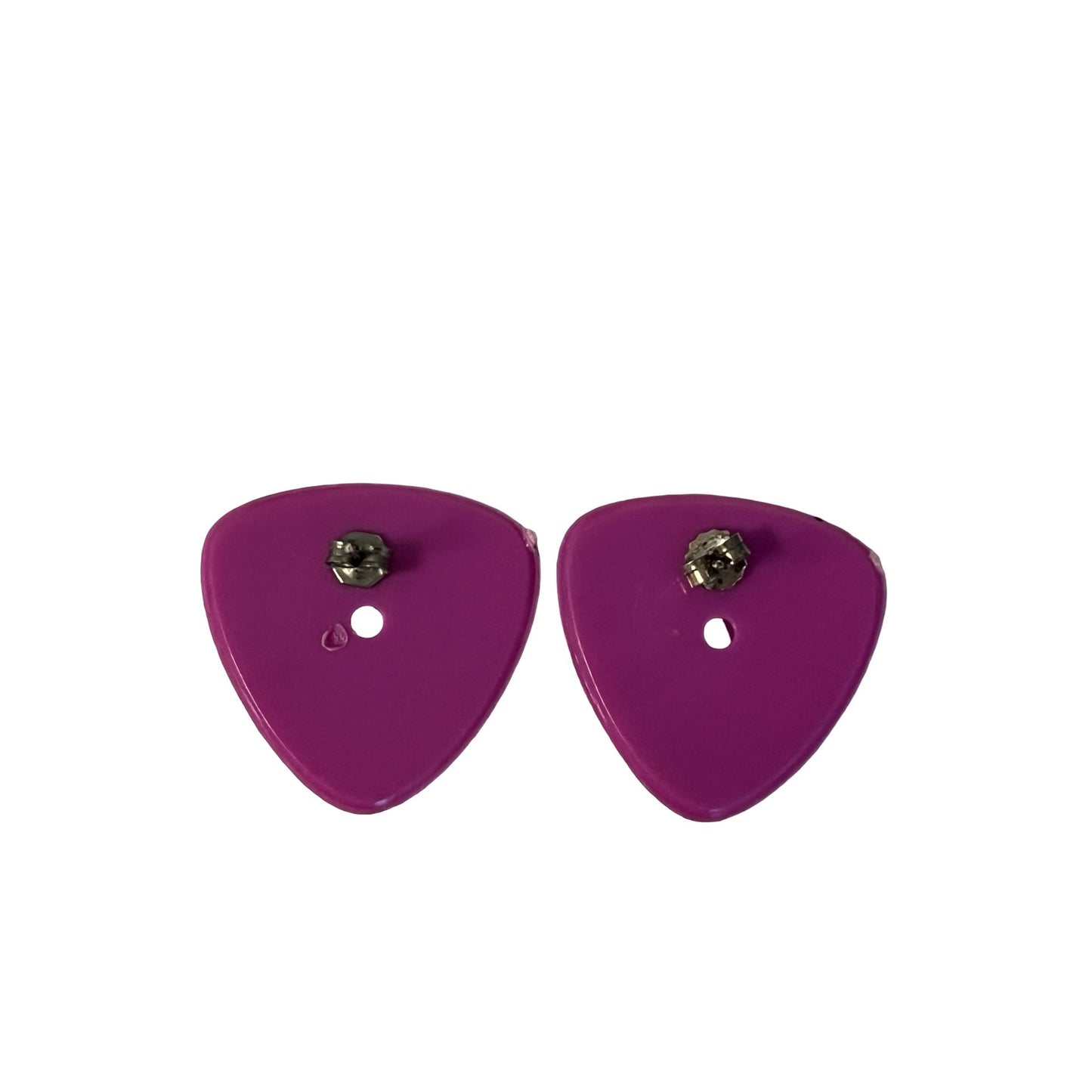 Vintage Fuchsia Triangle Stud Earrings Bold Geometric Statement 1.25 Inch