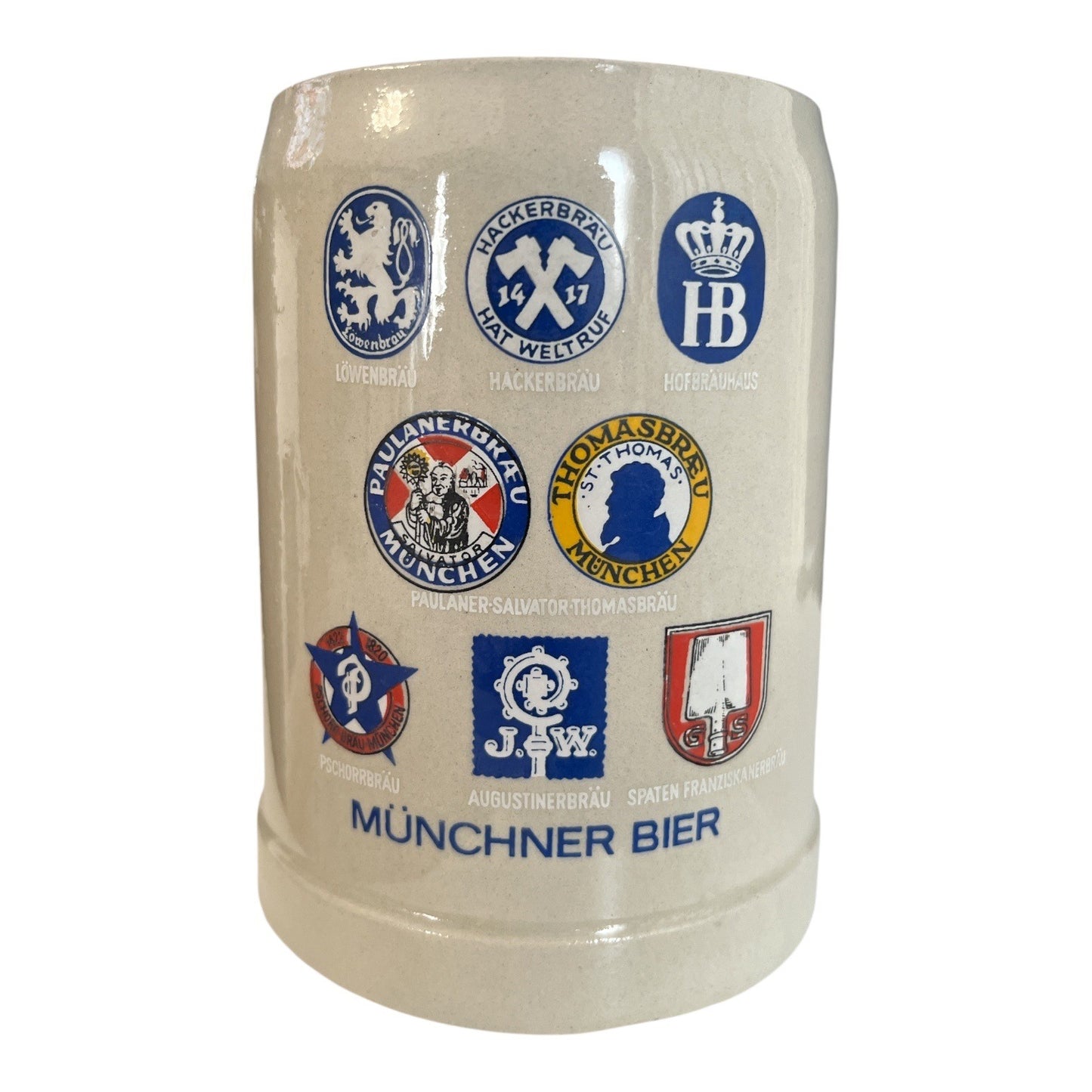 Vintage Münchner Bier German Beer Stein Mug Oktoberfest Brewery Logos Stoneware