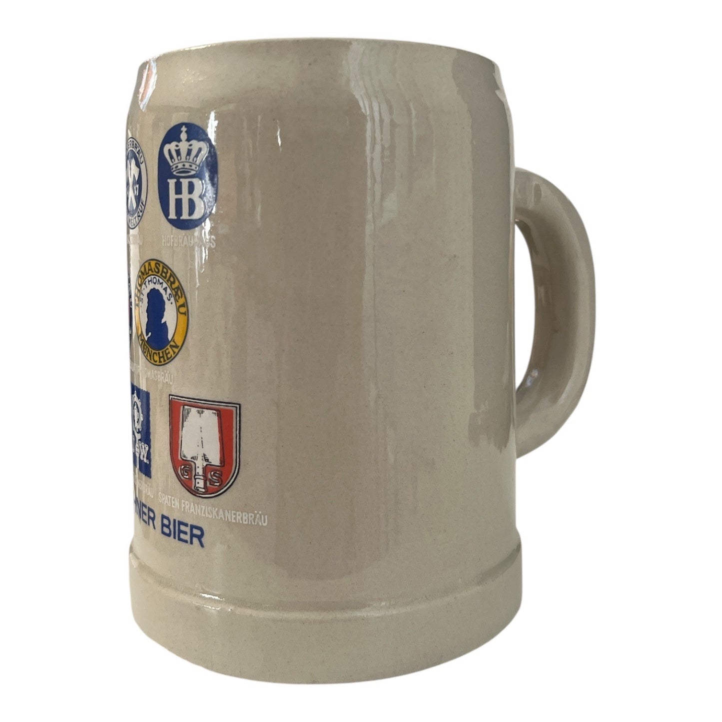 Vintage Münchner Bier German Beer Stein Mug Oktoberfest Brewery Logos Stoneware