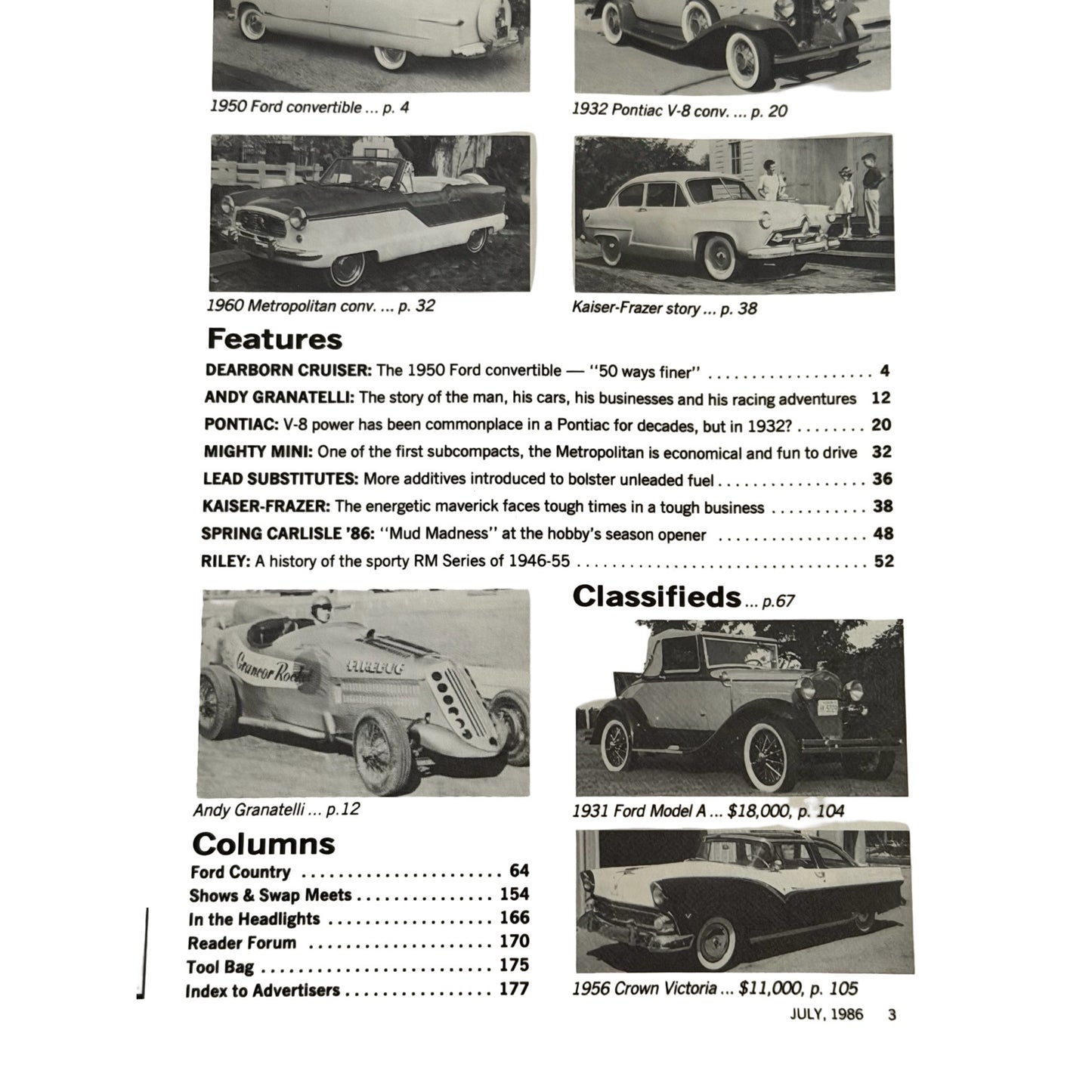 Cars & Parts Magazine July 1986 Vintage Car Hobbyist Magazine 1950 Ford Ragtop Andy Granatelli