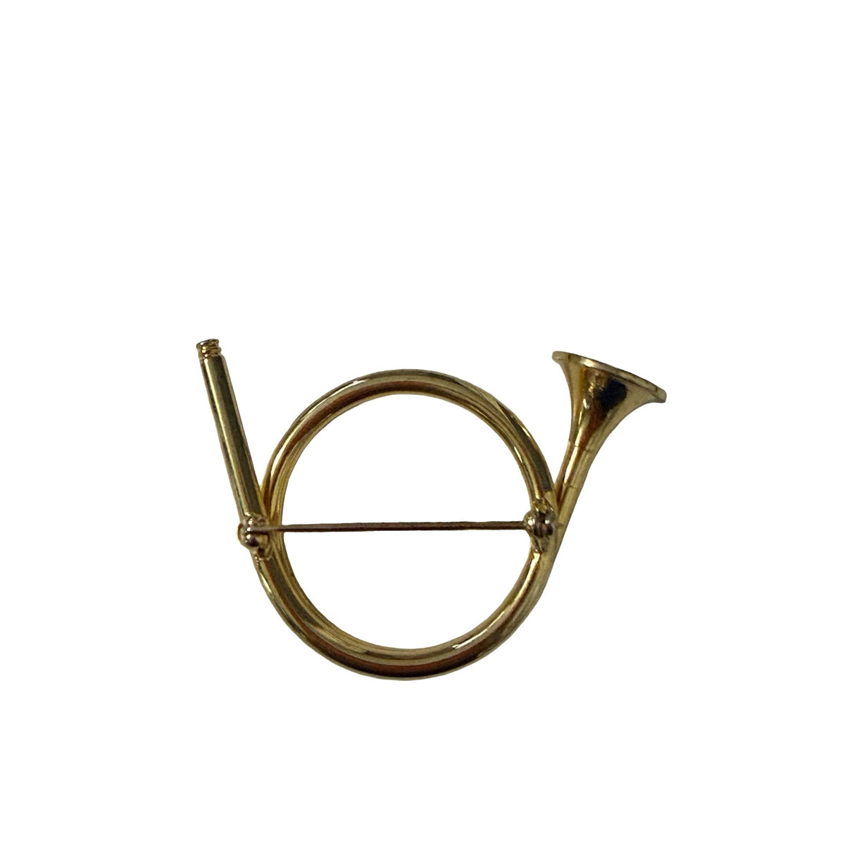 Vintage 1960s 1970s Gold Tone French Horn Brooch Pin Musical Instrument
