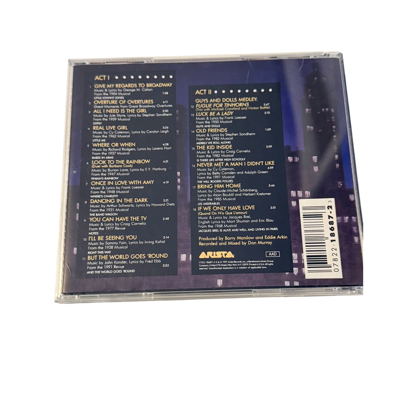 Barry Manilow Showstoppers CD 1991 Arista Broadway Musical Classics Theater Pop