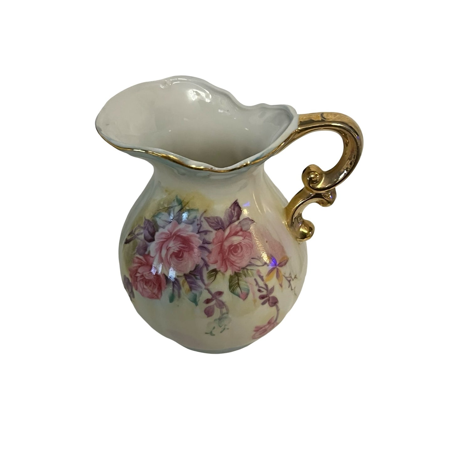 Vintage Lefton China Creamer Pitcher Hand Painted Roses Gold Trim Japan 6622