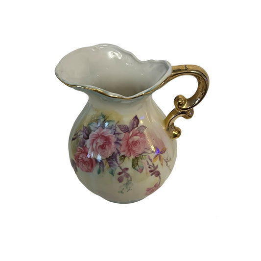 Vintage Lefton China Creamer Pitcher Hand Painted Roses Gold Trim Japan 6622