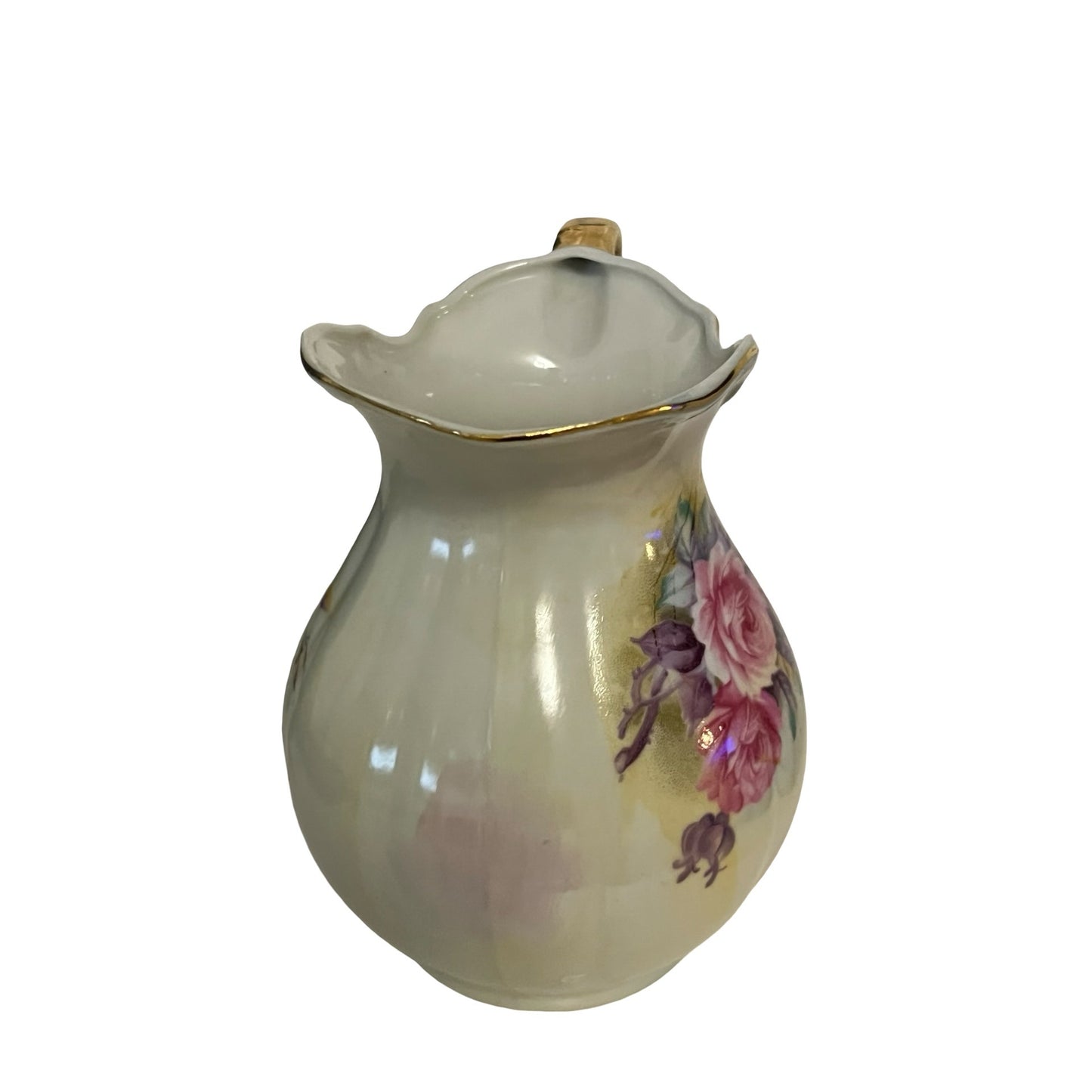 Vintage Lefton China Creamer Pitcher Hand Painted Roses Gold Trim Japan 6622