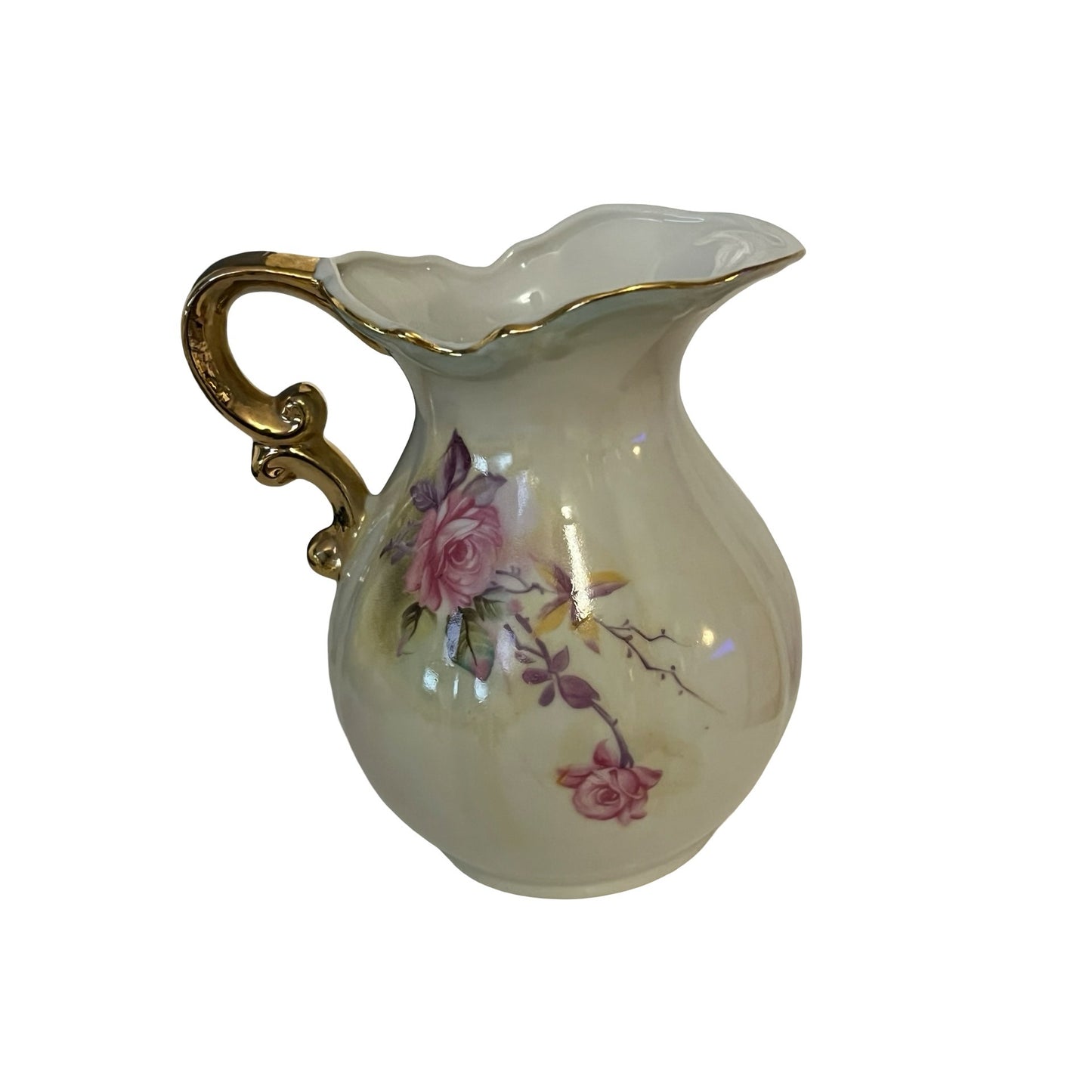 Vintage Lefton China Creamer Pitcher Hand Painted Roses Gold Trim Japan 6622