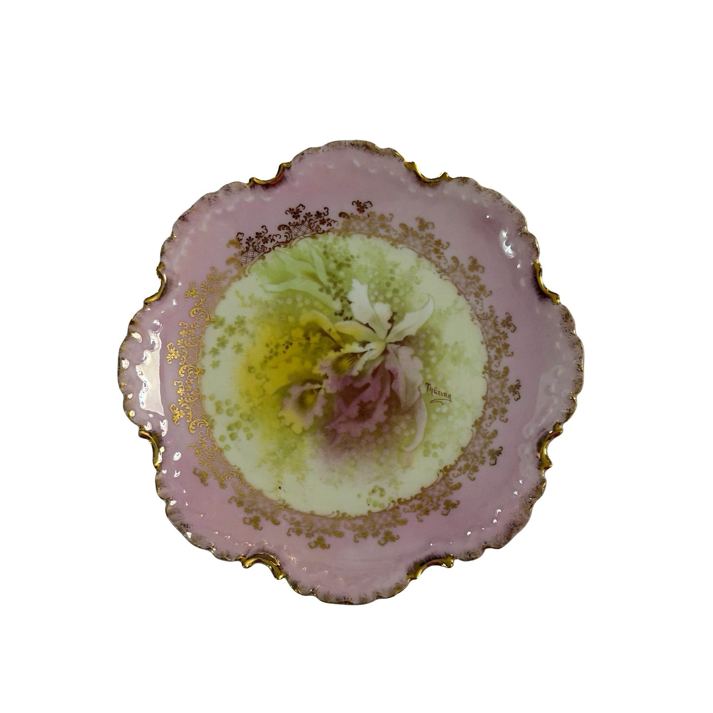Antique Rosenthal R.C. Monbijou Bavaria Hand Painted Floral Plate Pink Gold Gilt 8”