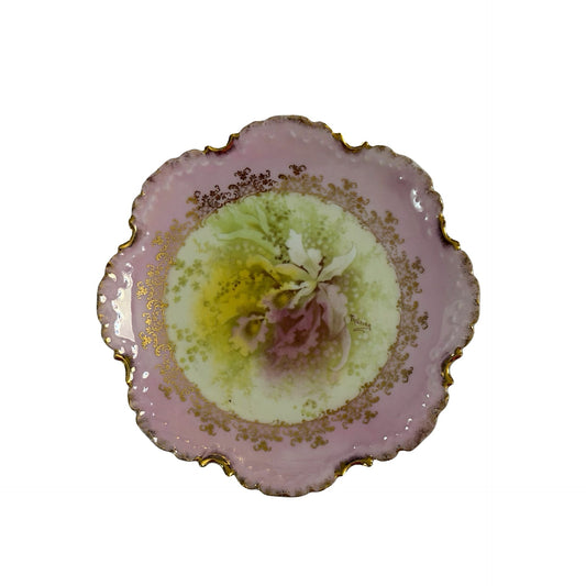 Antique Rosenthal R.C. Monbijou Bavaria Hand Painted Floral Plate Pink Gold Gilt 8”