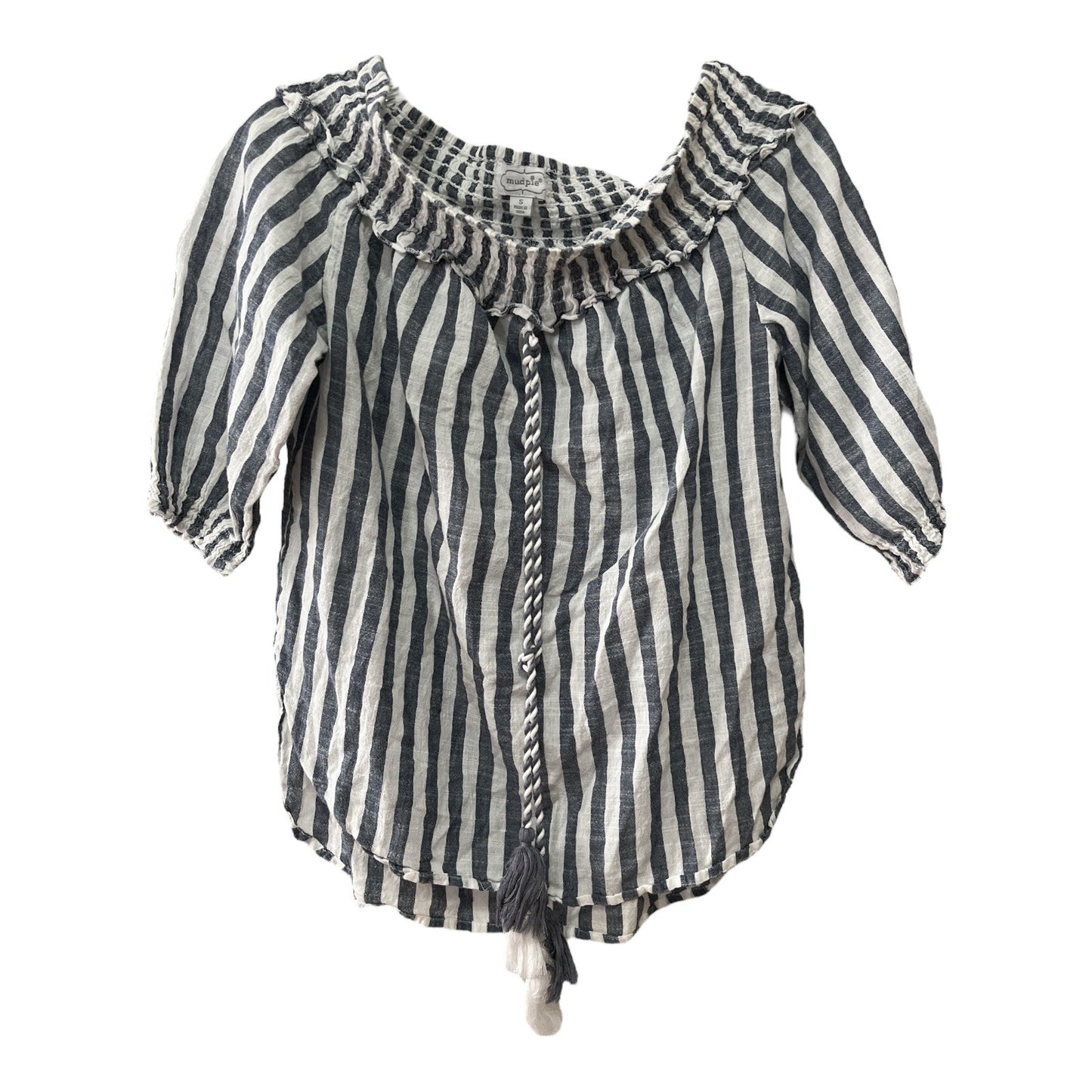 Mud Pie Women’s Striped Peasant Top with Tassel Tie – Size Small